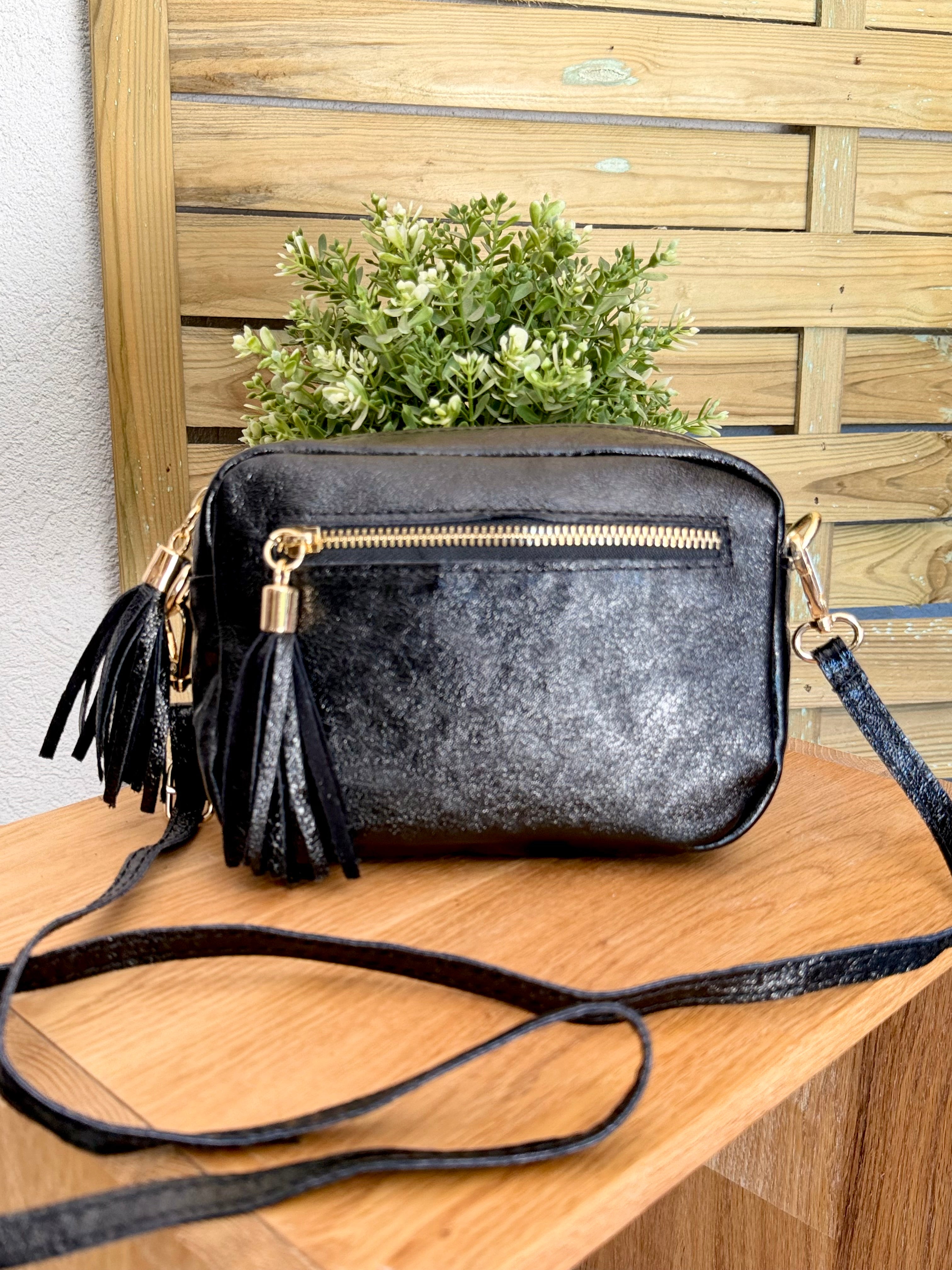 Sac bandoulière en cuir irisé - CHERRY - Noir