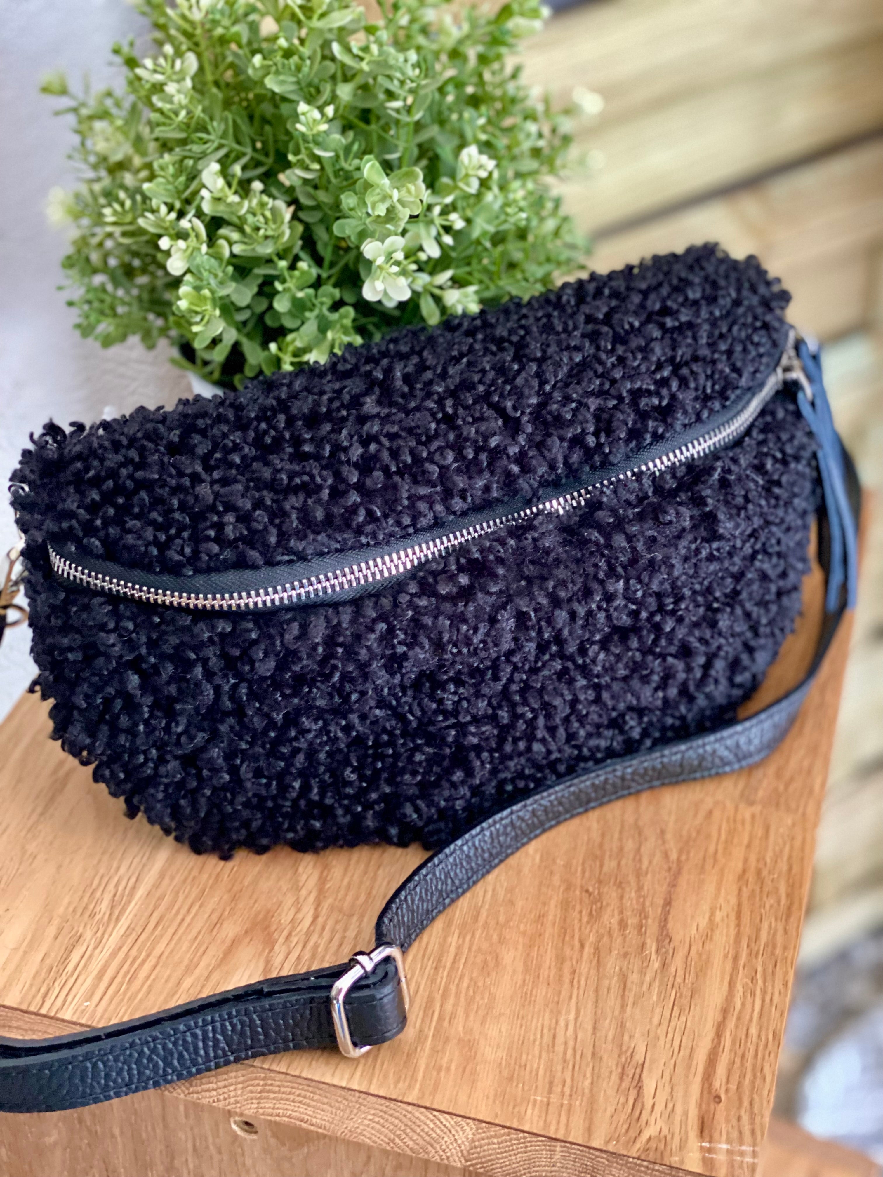 Sac banane Moumoute et cuir CARRY -  Noir