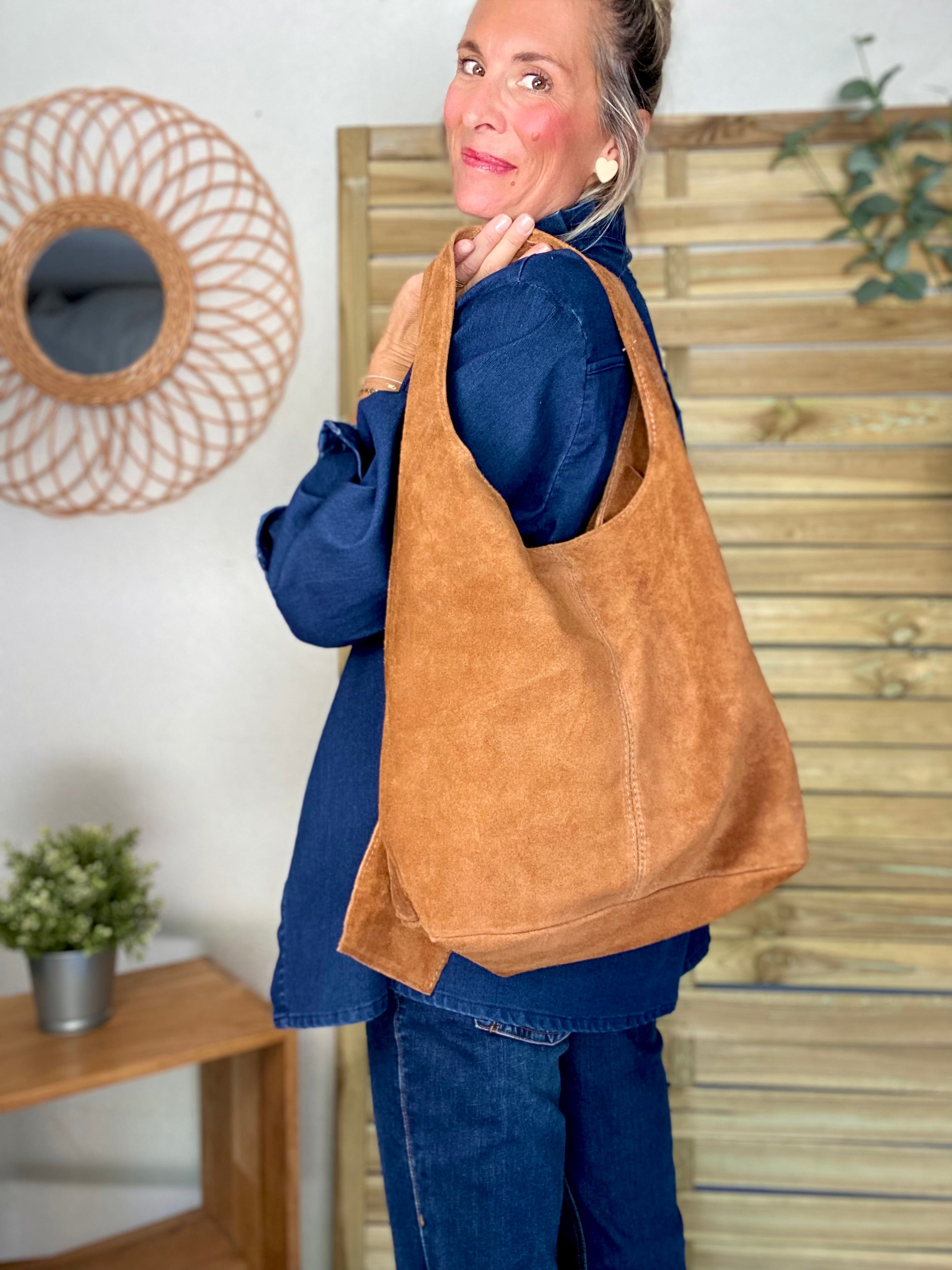 Sac cabas cuir daim MARLON - Camel