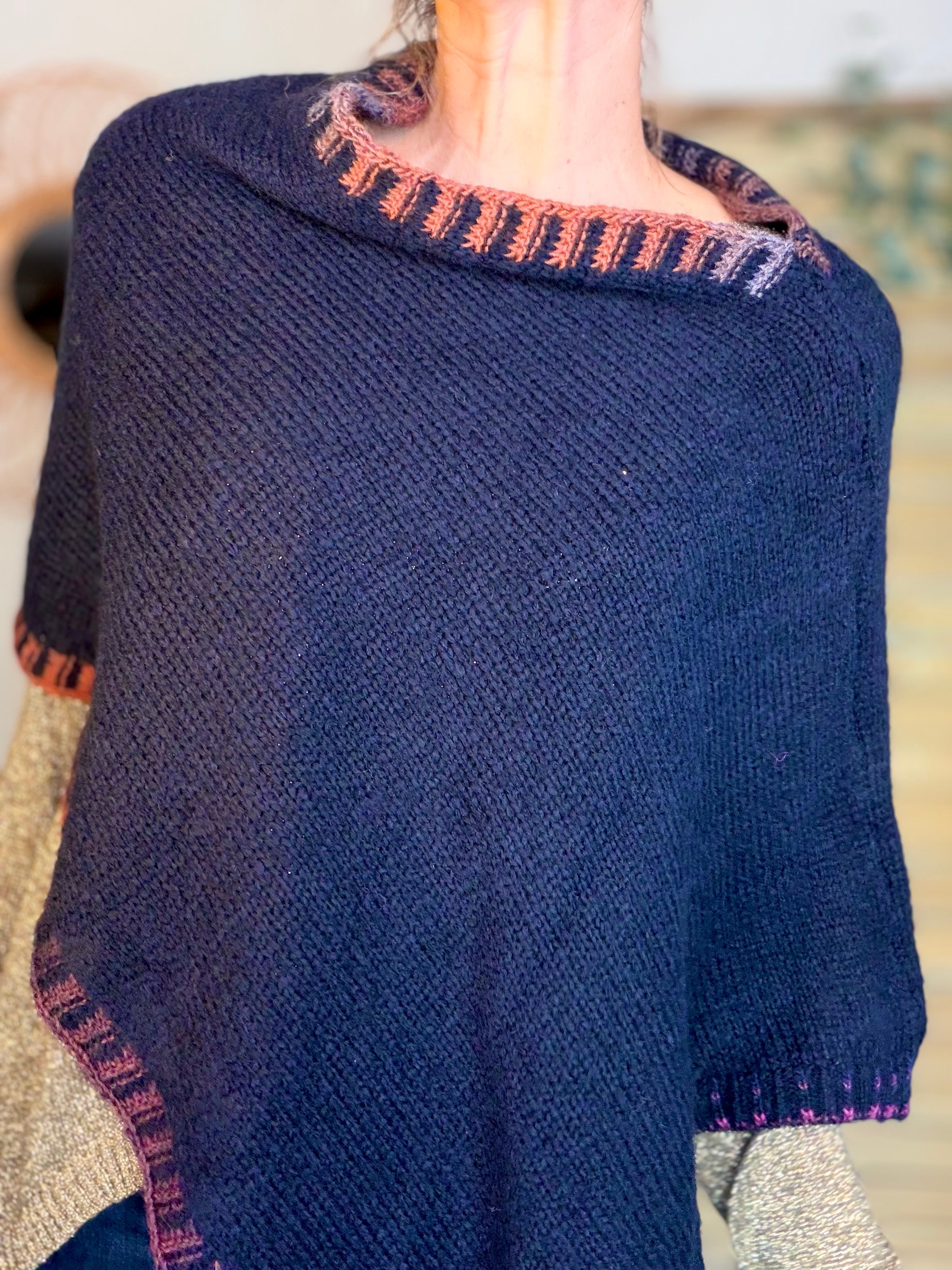 Poncho asymétrique GISÈLE - Bleu marine