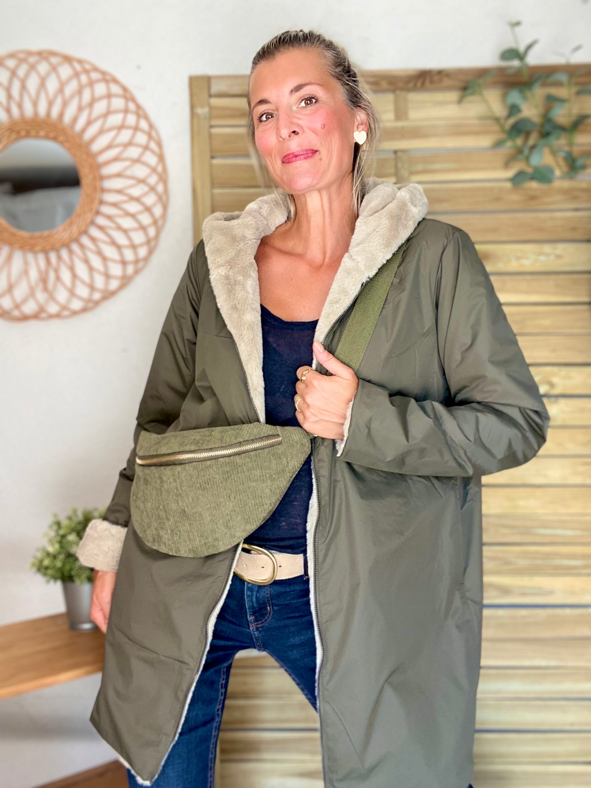 Parka Imperméable réversible fourrée Kaki / Beige ALIX - LAURA JO