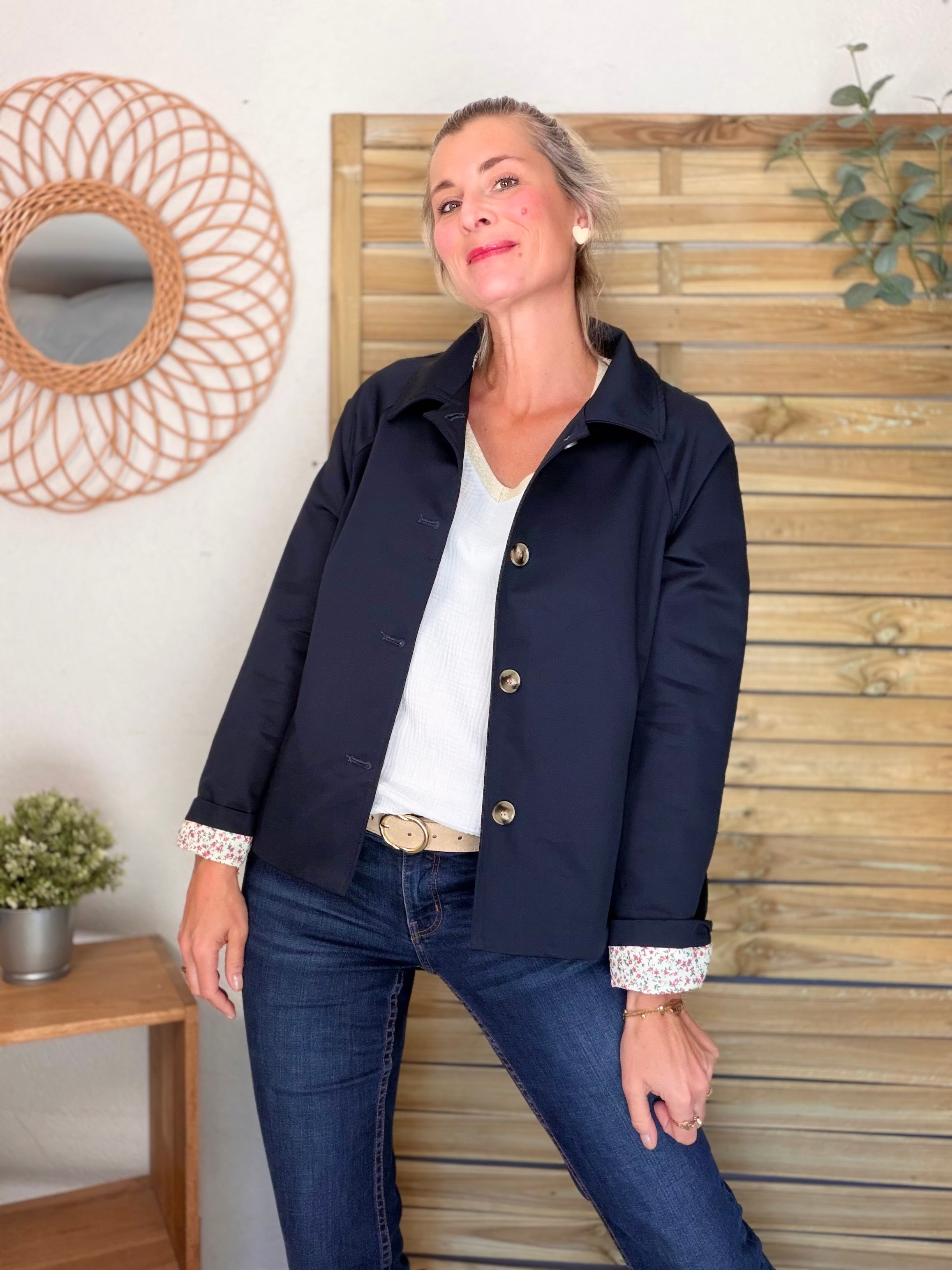 Veste Trench en coton avec Liberty - JOHAN Bleu marine