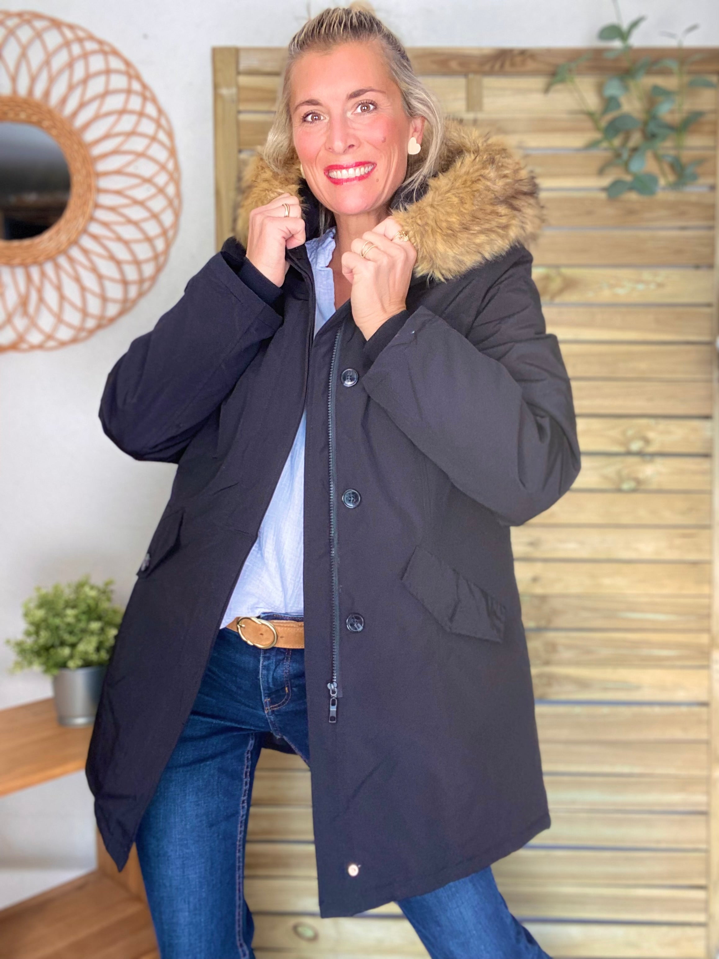 ⚡️ PÉPITES FRIDAY - Parka rembourrée déperlante noir, capuche col fourrure amovible - CHEYENNE