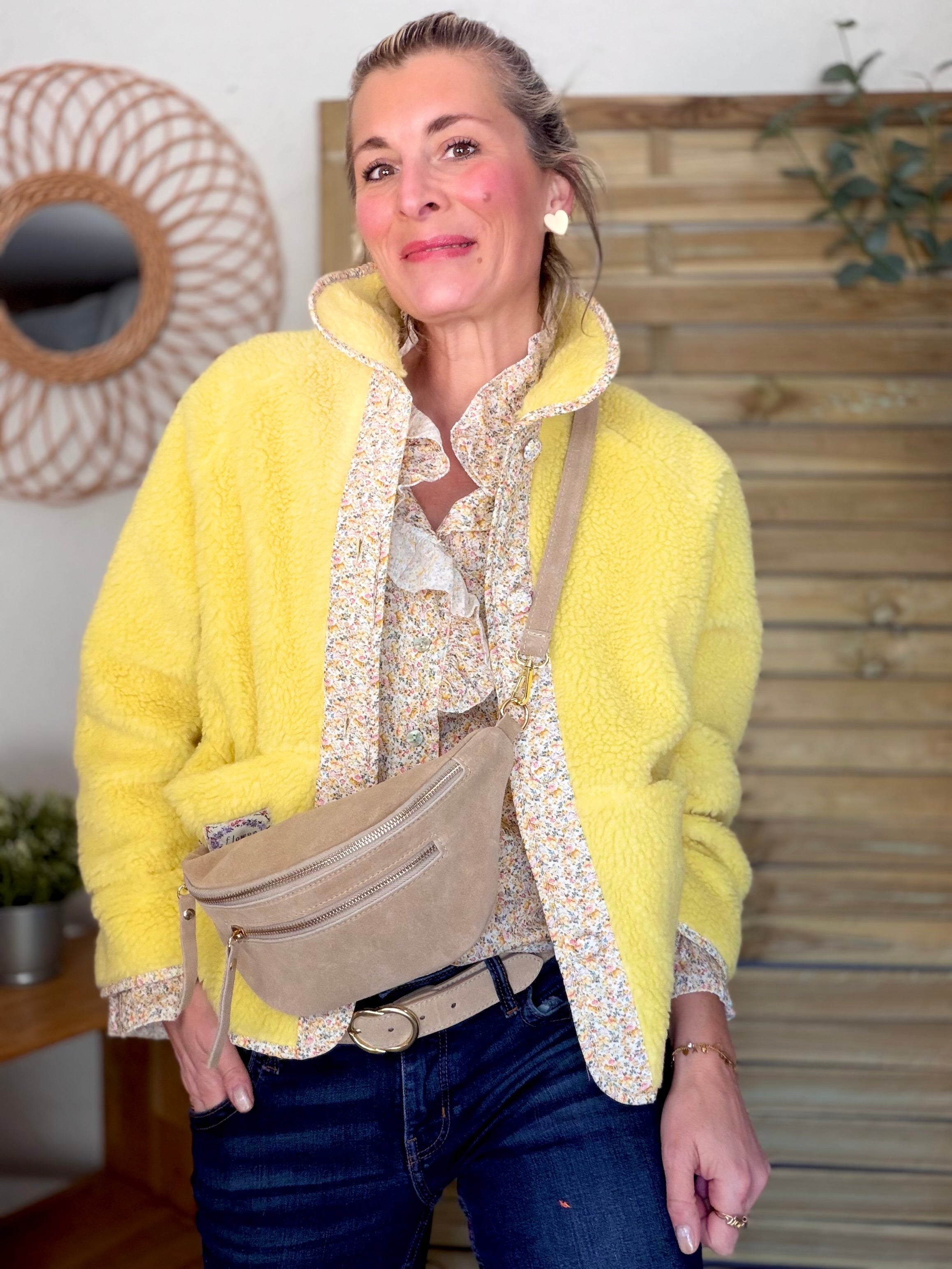 Veste Sherpa et fleurs LÉONIE Jaune