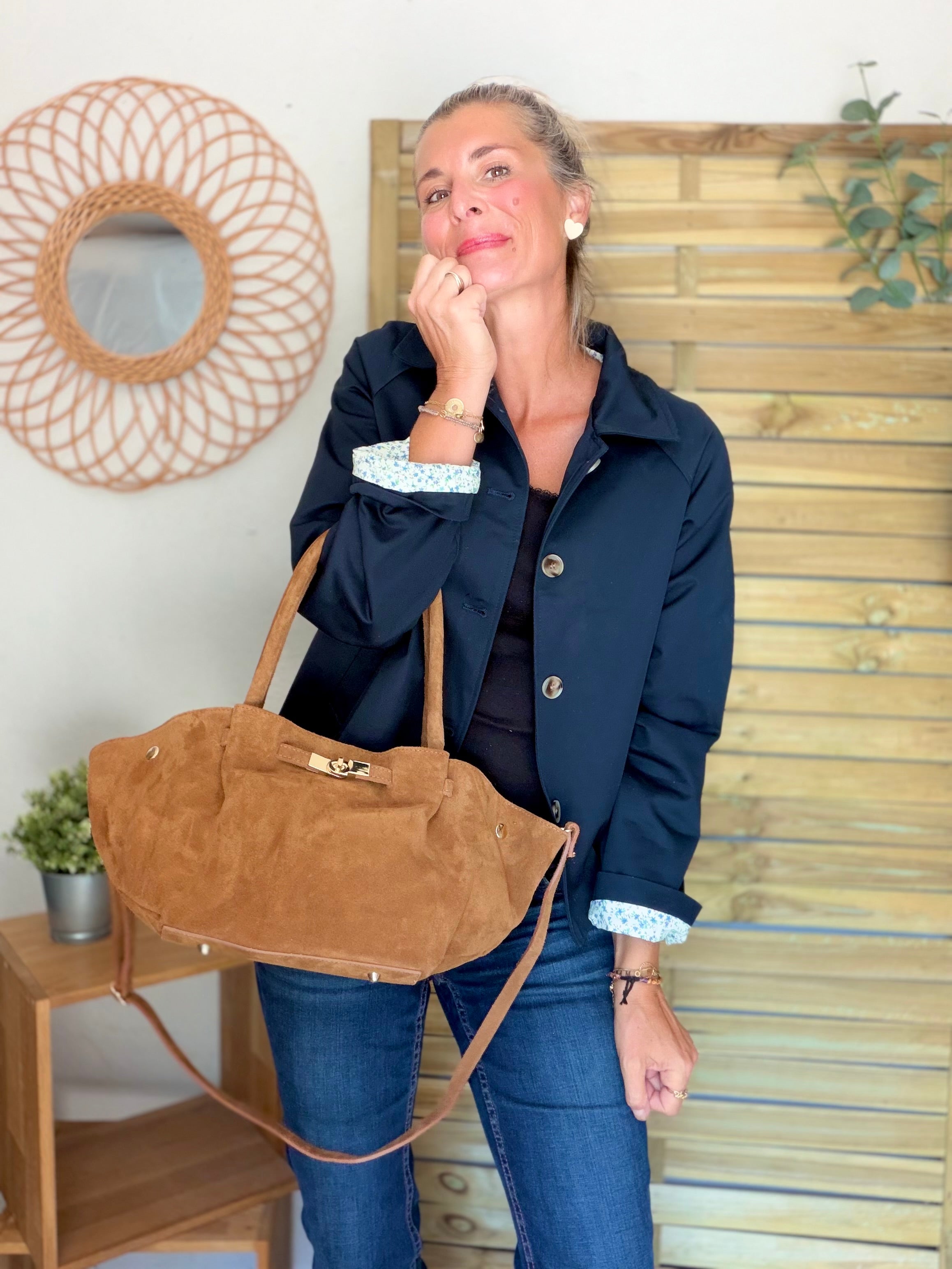 Sac cabas en cuir daim HANA - Camel