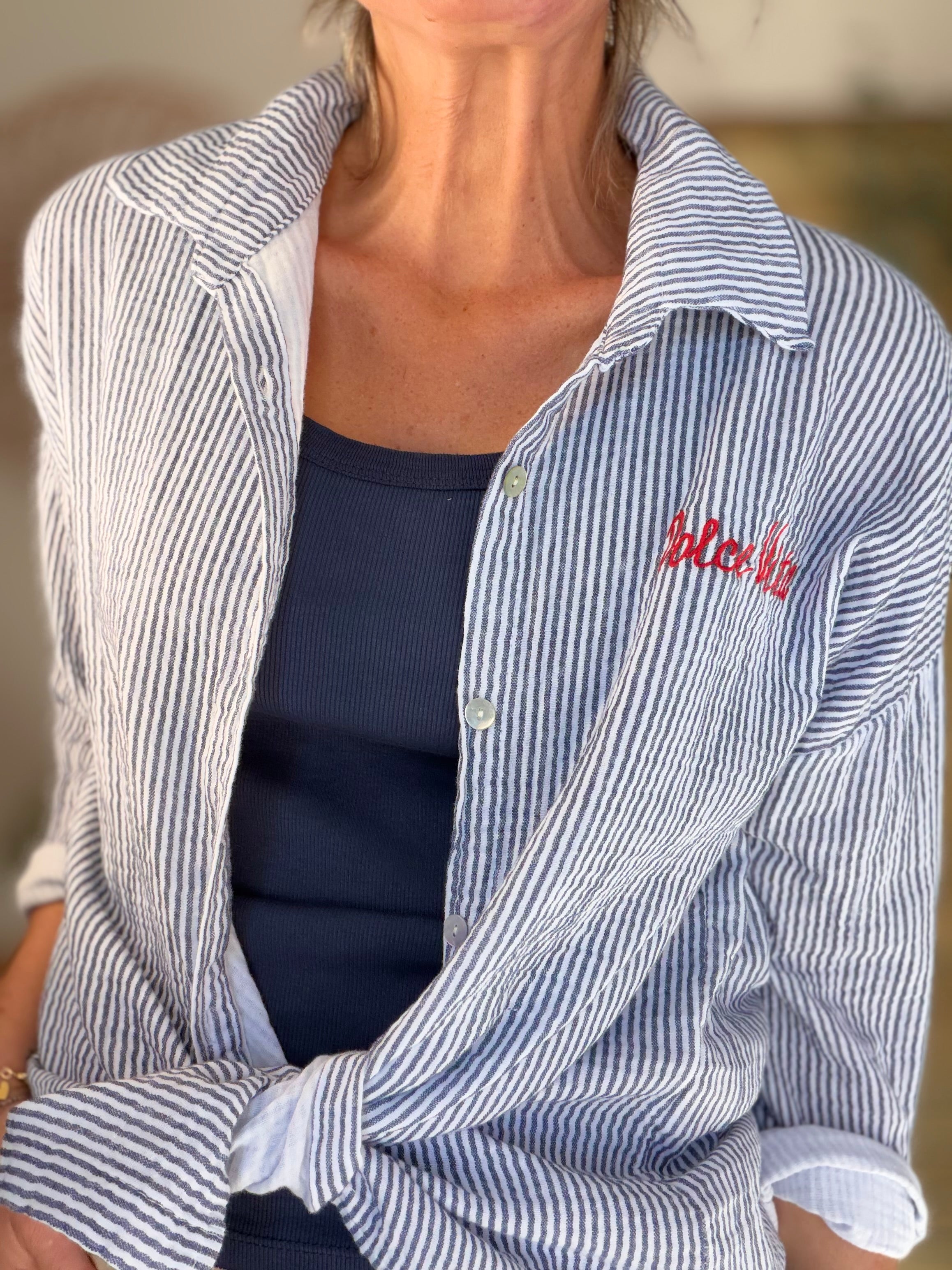 Chemise en gaze de coton brodé Dolce Vita LEÏLA Bleu
