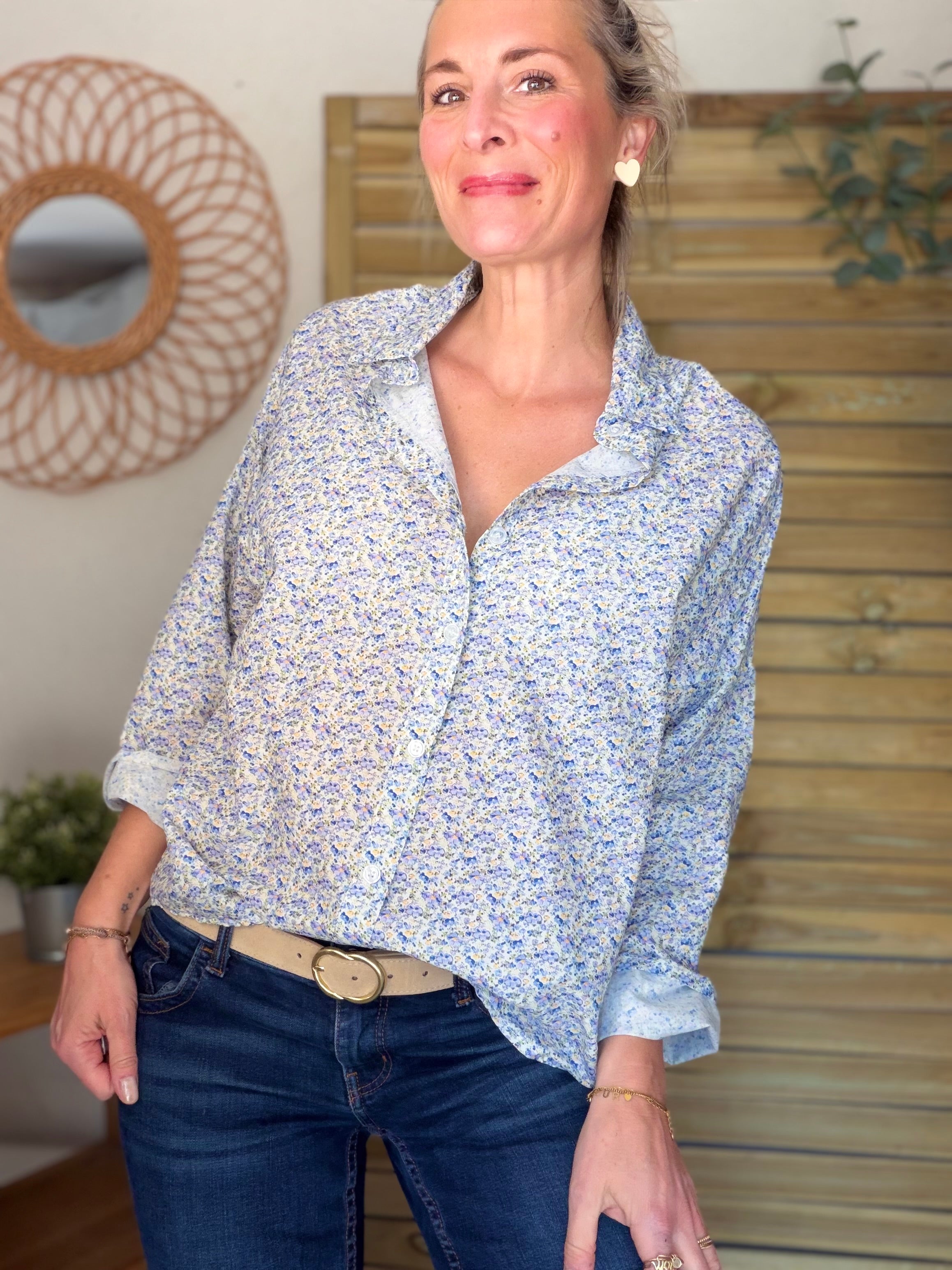 Chemise imprimée Liberty AZÉLIE Bleu