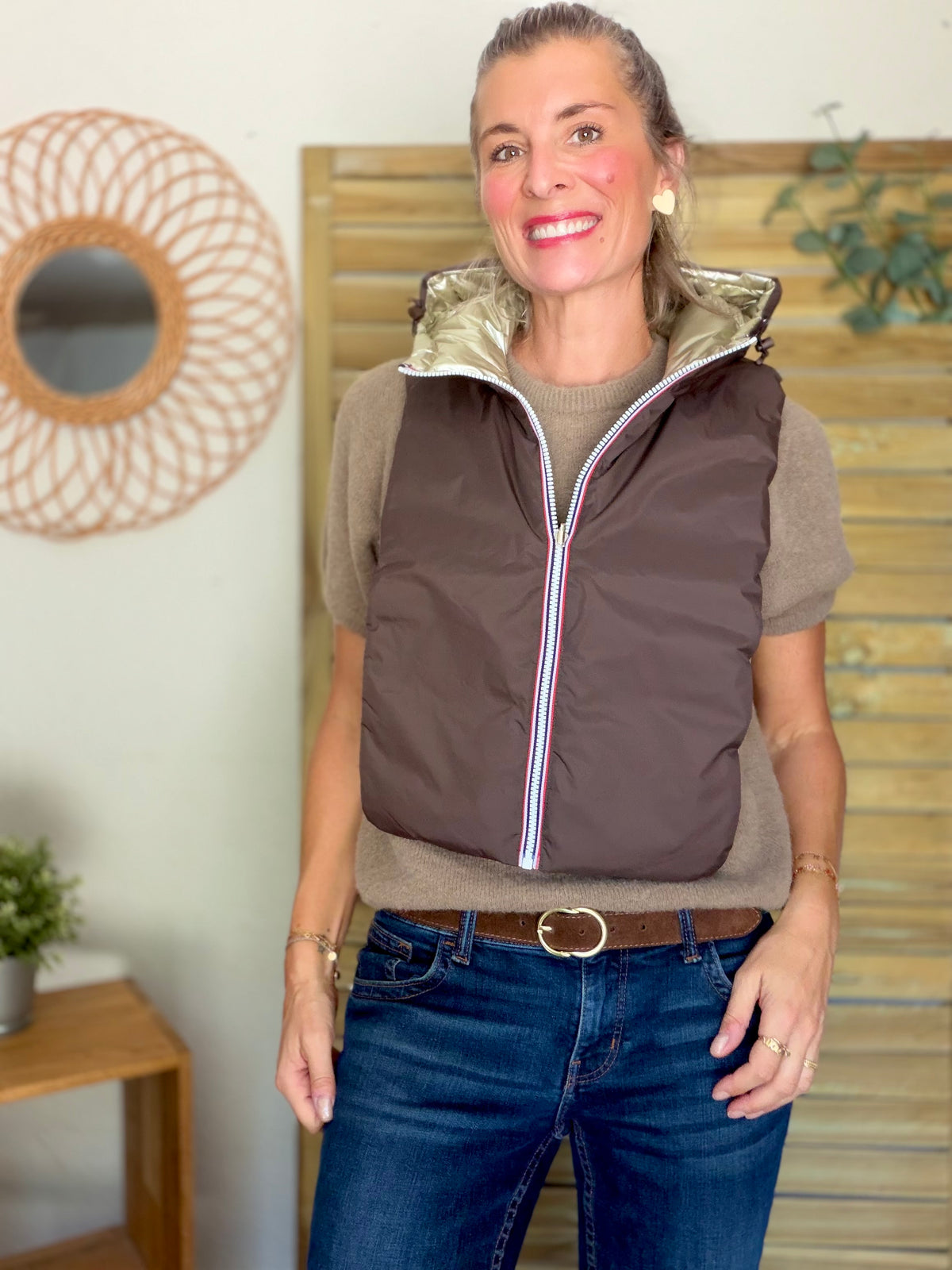 LAURA JO - Col capuche amovible réversible  DANY - Choco / Doré