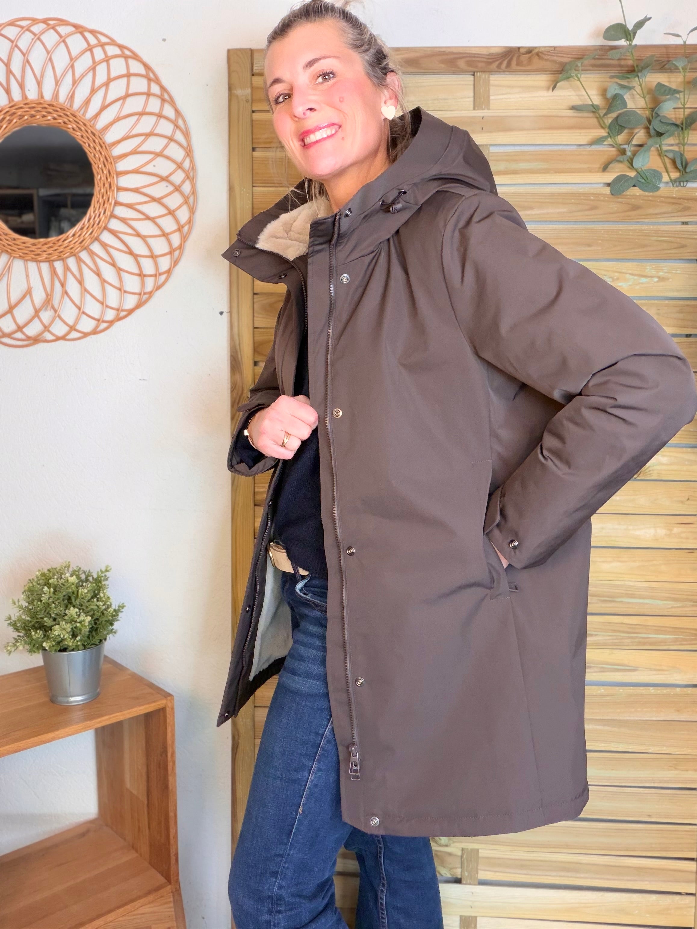 Parka fourrée imperméable AMBRE - Chocolat / Beige - LAURA JO