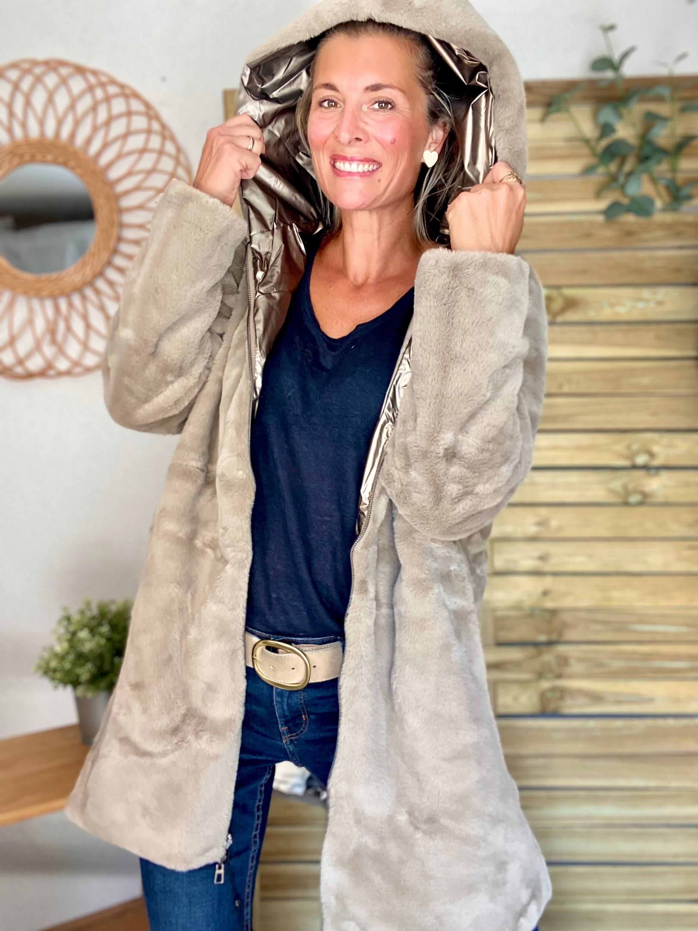 Parka Imperméable réversible fourrée Bronze / Beige ALIX - LAURA JO