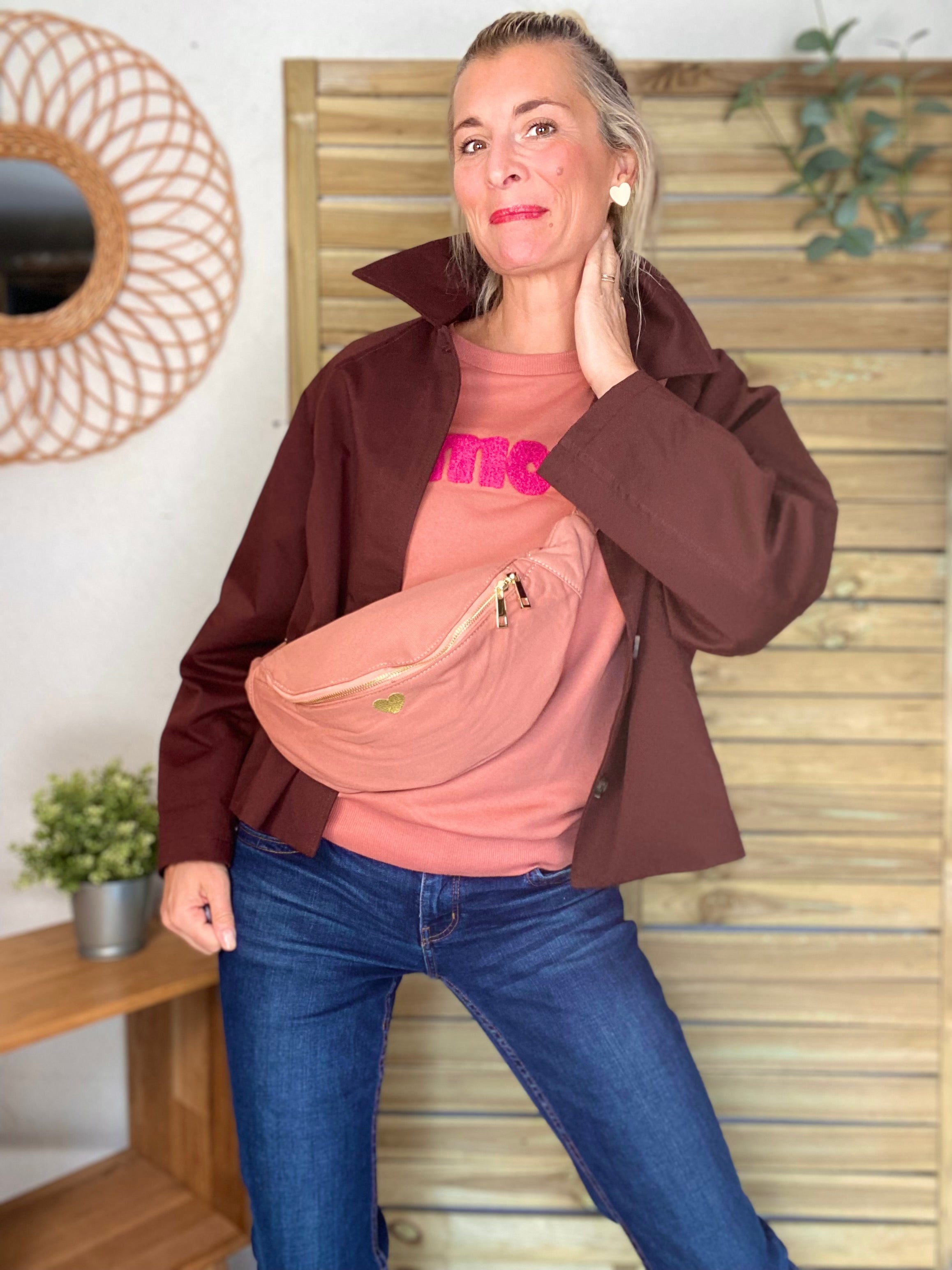 Sac banane en coton Coeur brodé 💛 CASSIDY - Vieux rose