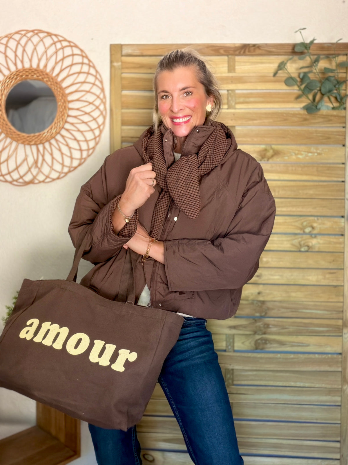 PRÉCOMMANDE (Expédition 22/10) • Veste matelassée capuche amovible réversible ODILE Chocolat