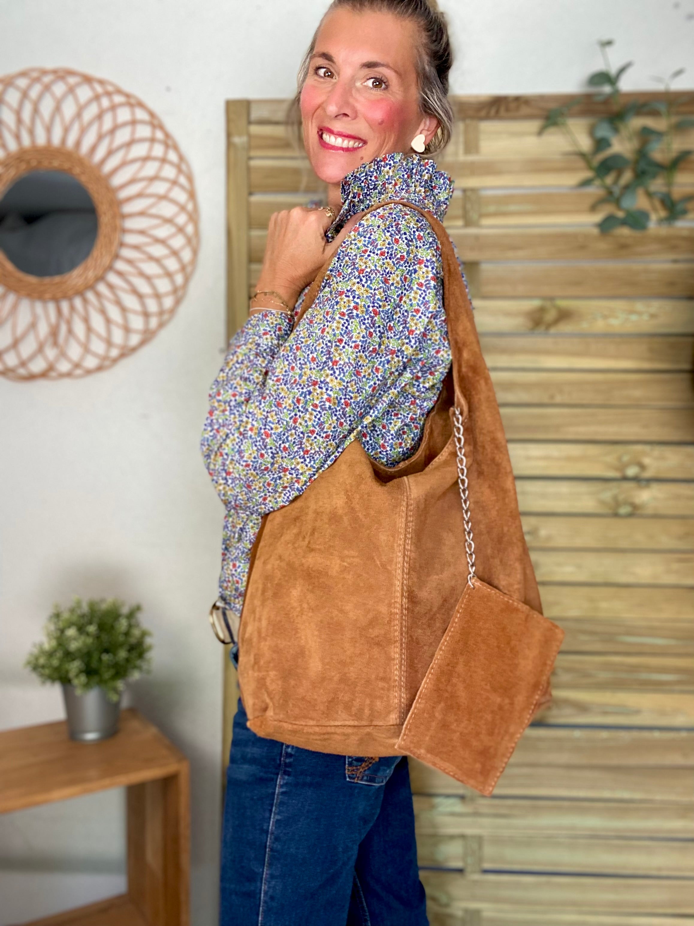 Sac cabas cuir daim MARLON - Camel