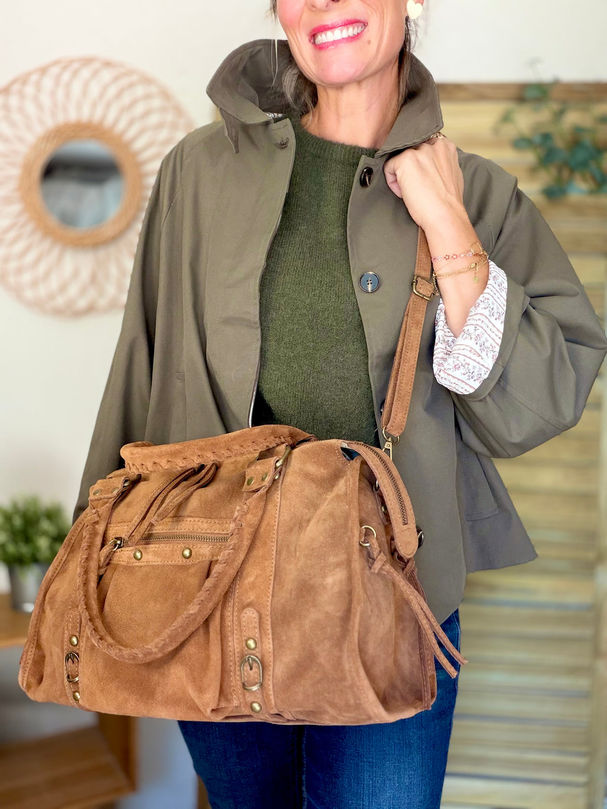 Sac cabas XL en cuir daim • HUNTER Camel