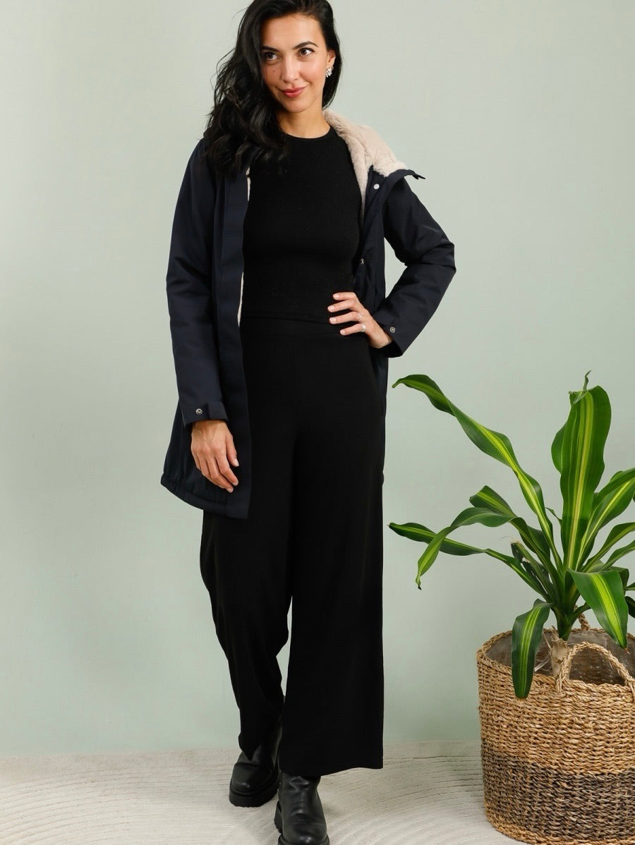 Parka fourrée imperméable AMBRE - Bleu marine / Beige - LAURA JO