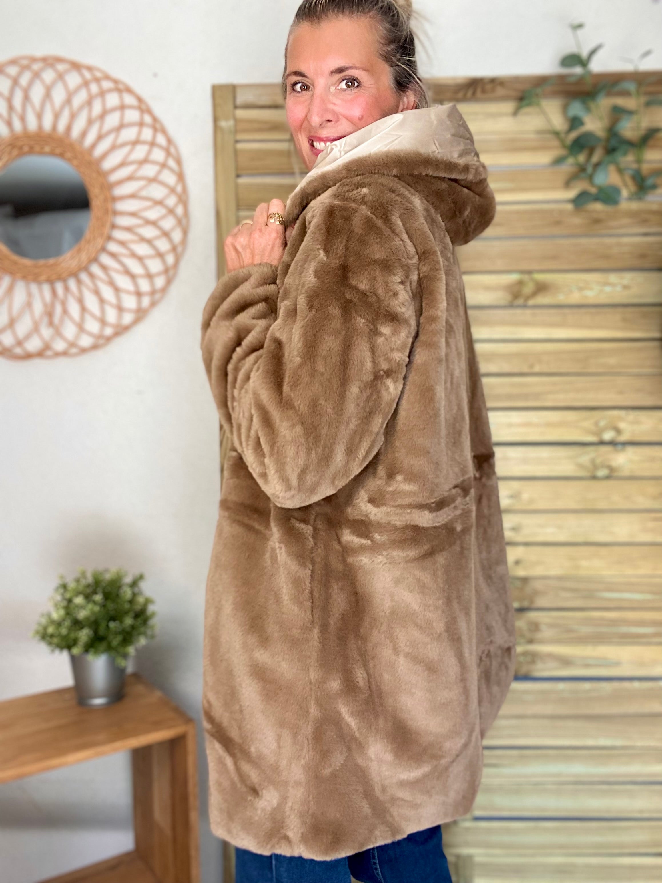 Parka Imperméable réversible fourrée Sable irisé / Camel ALIX - LAURA JO