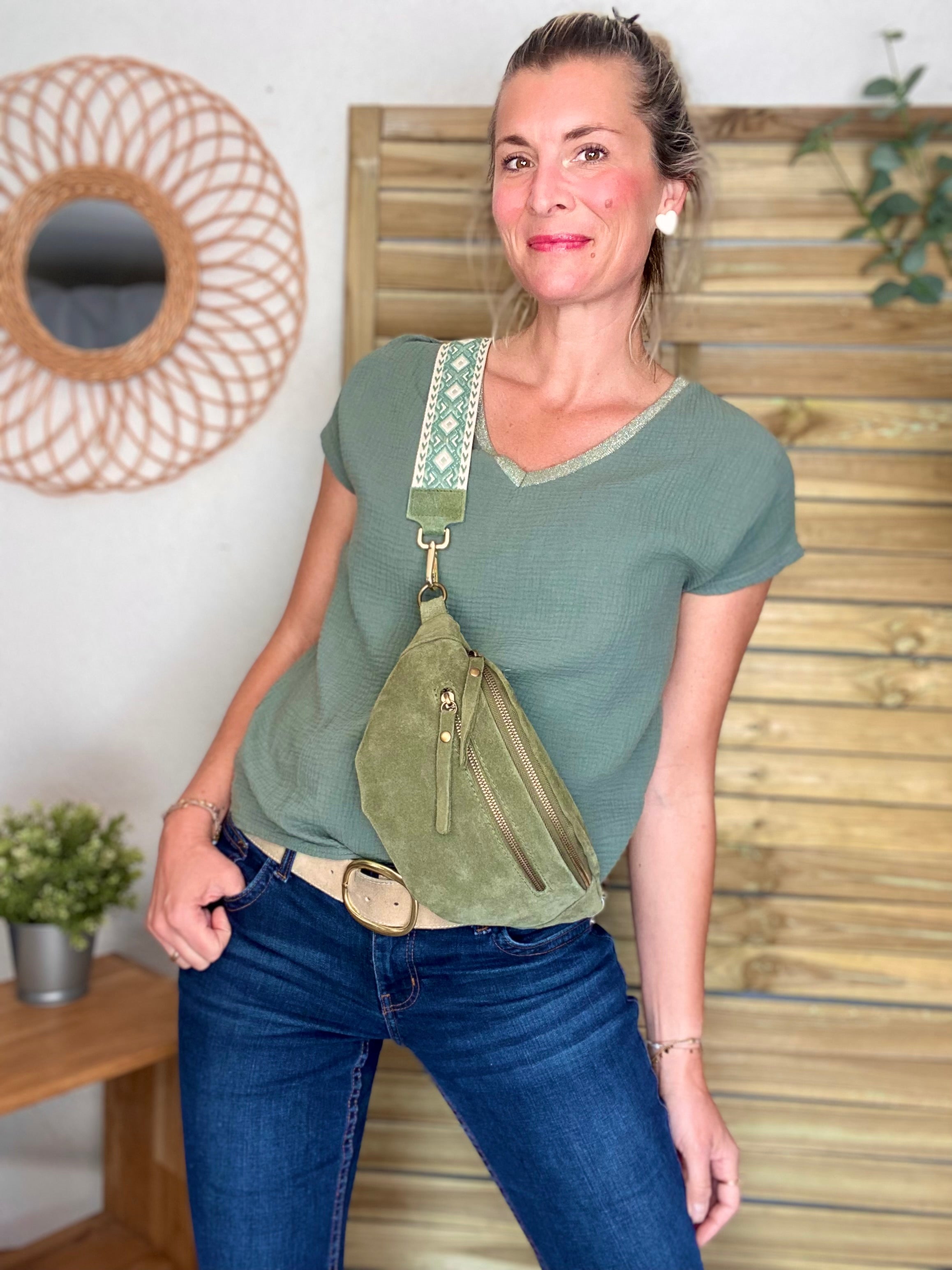 Précommande Expédition mi mai - Top en gaze de coton et lurex MARTA - Kaki