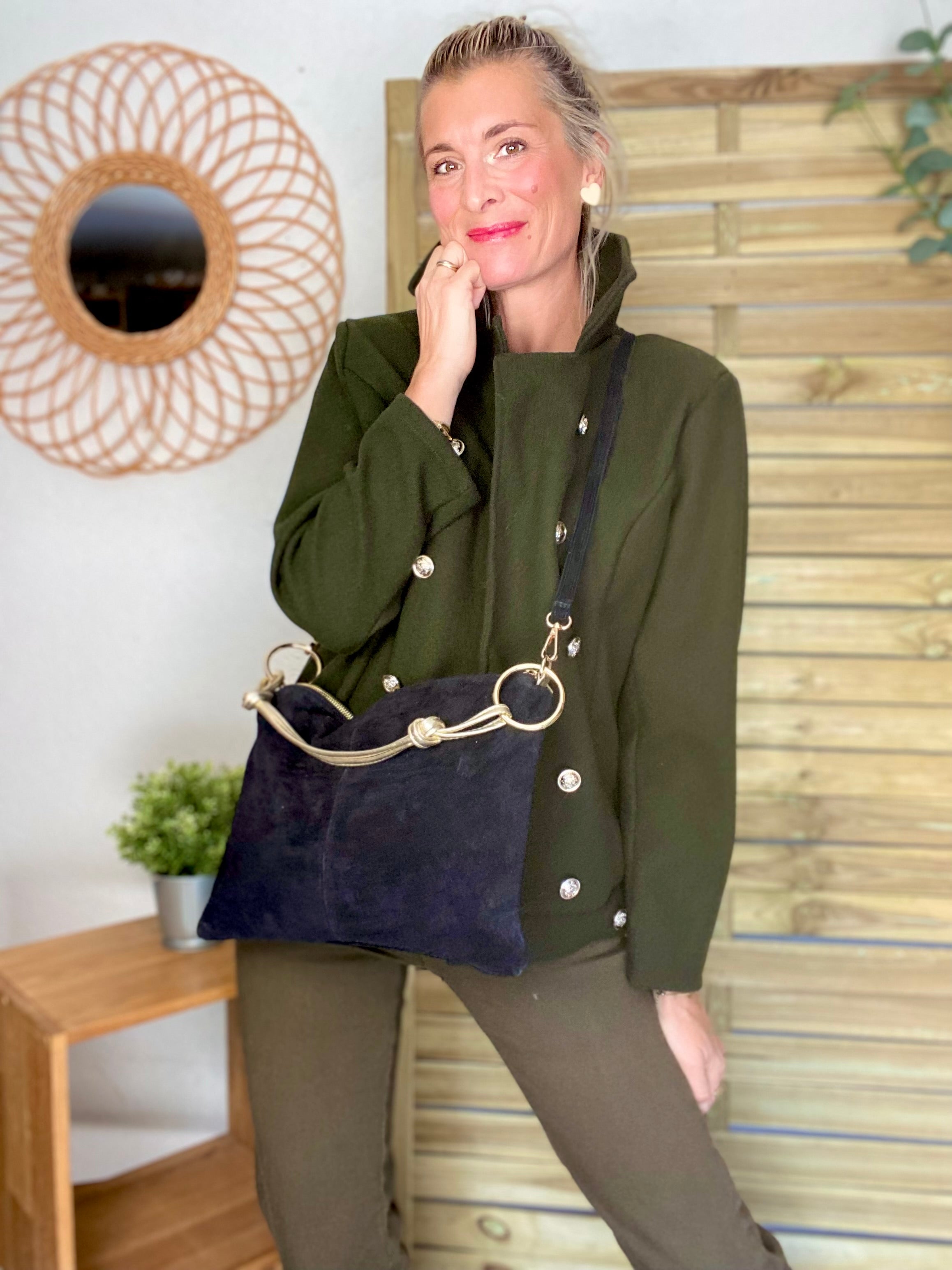 ⚡️PÉPITES FRIDAY - Sac en cuir daim 2 bandoulières (or et noir) - Noir - PACEY