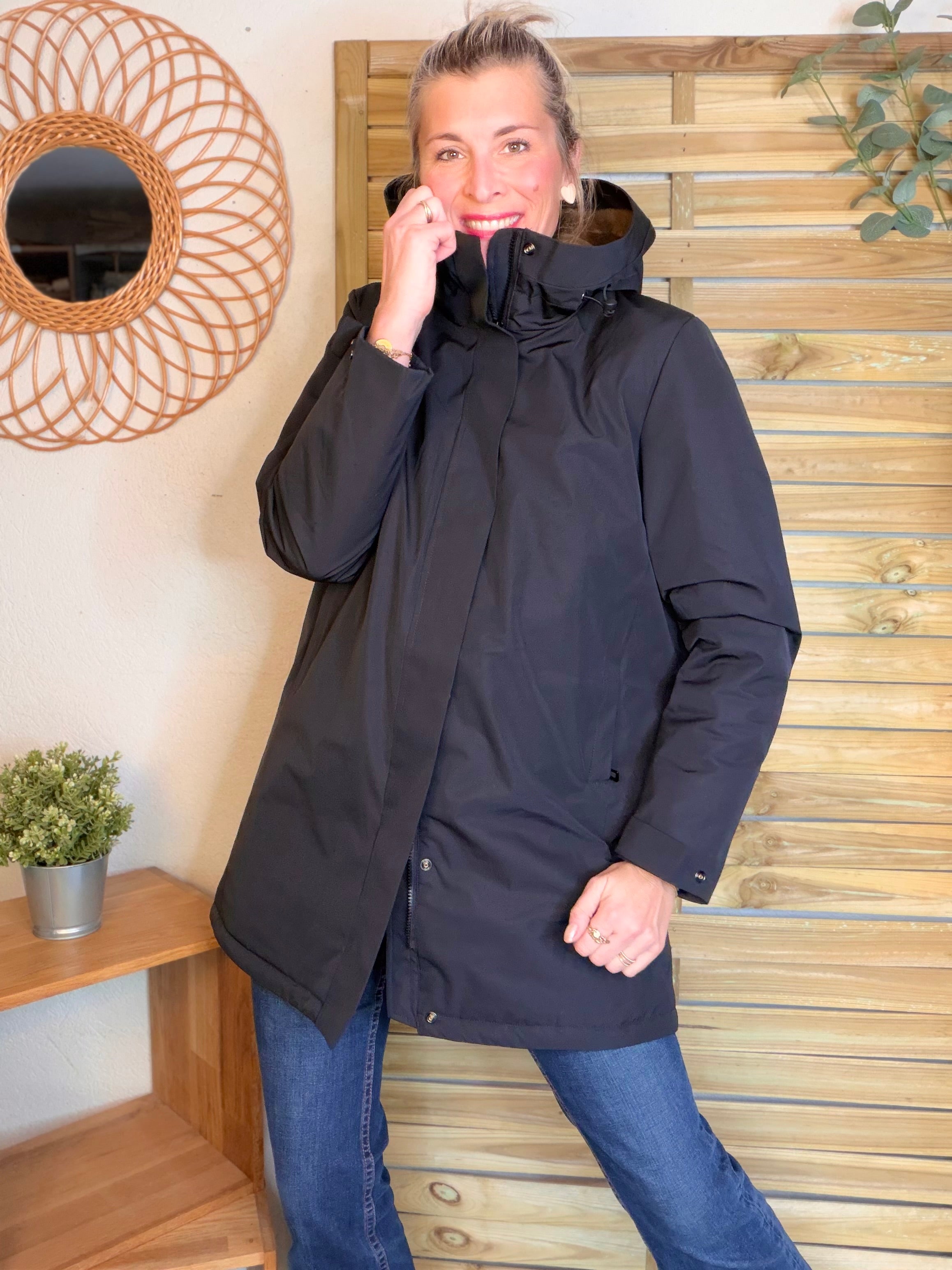 Parka fourrée imperméable AMBRE - Noir / Camel - LAURA JO