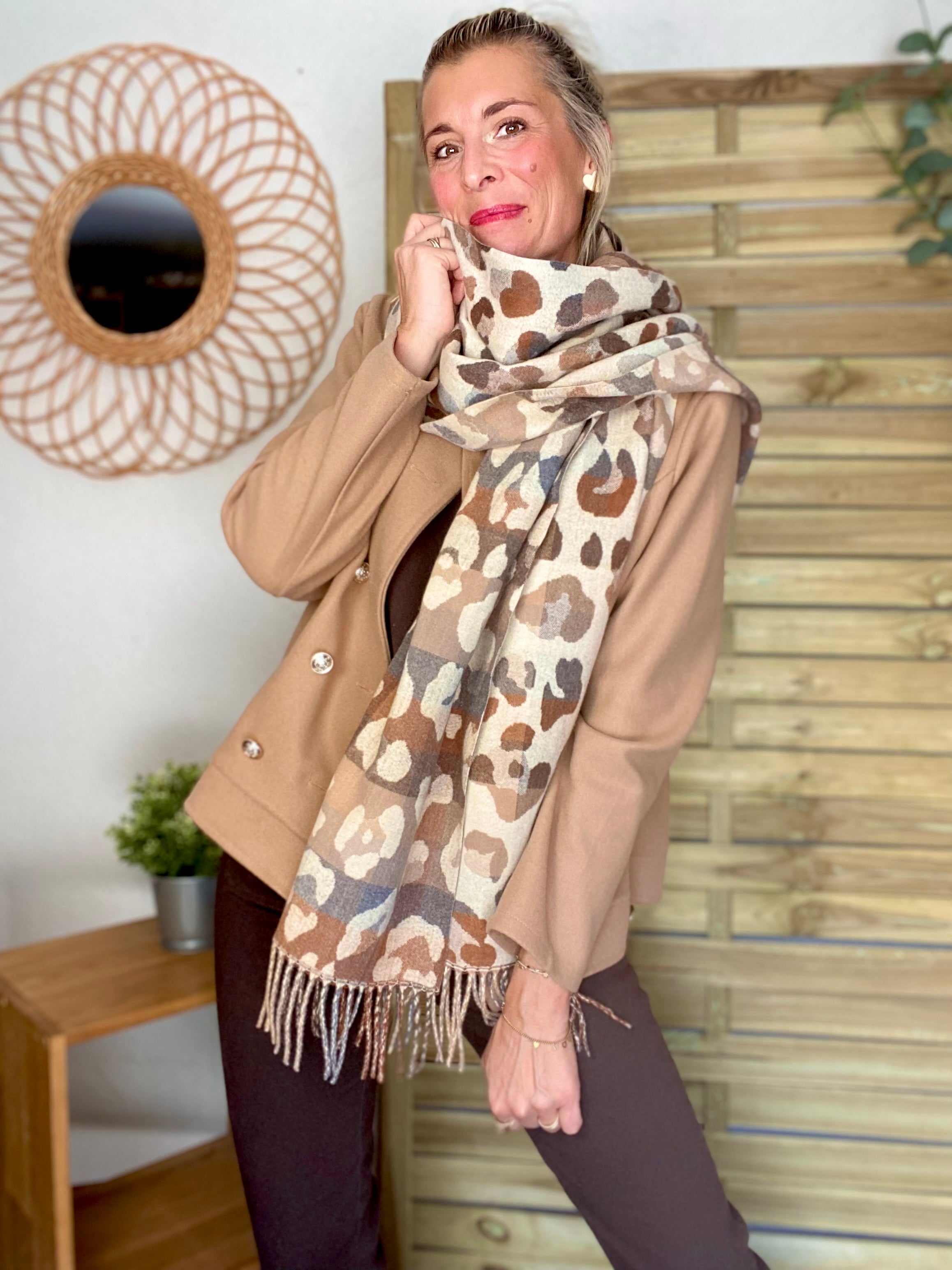 Écharpe douce AGNÈS Léo Beige 🐆