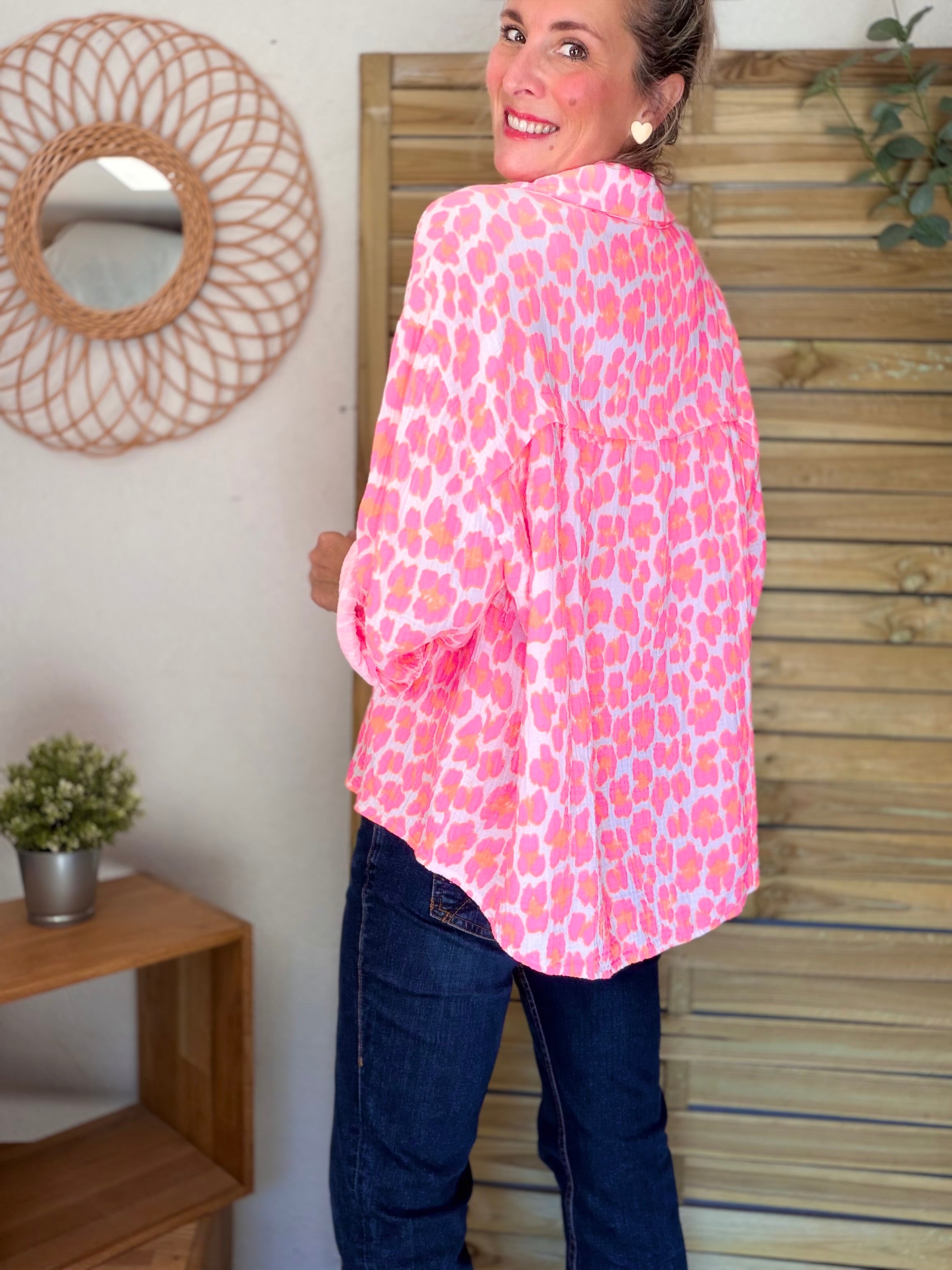 Chemise en gaze de coton FÉLICIE Léo Rose fluo