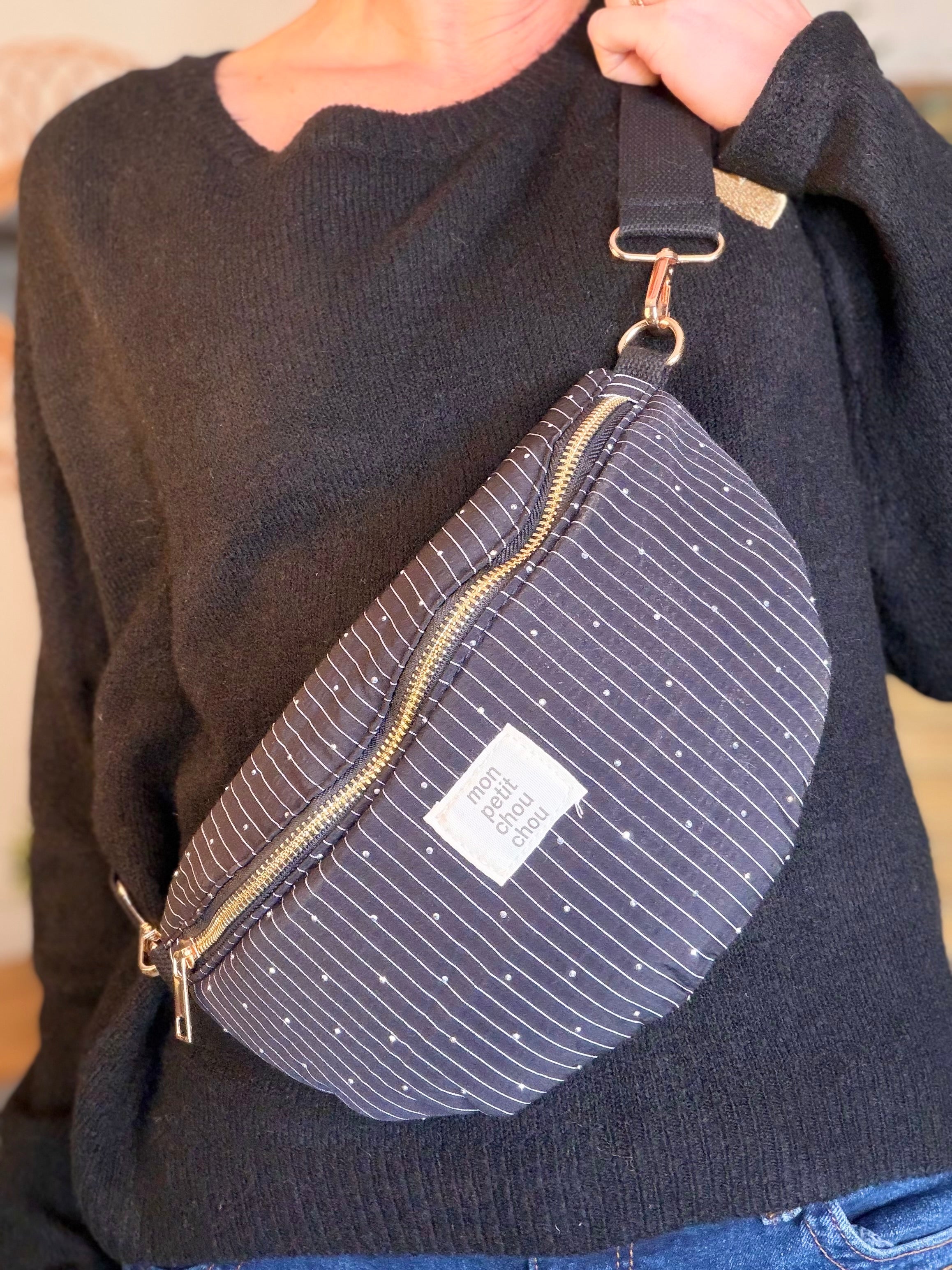 Sac banane avec strass BONNIE - Rayée noir