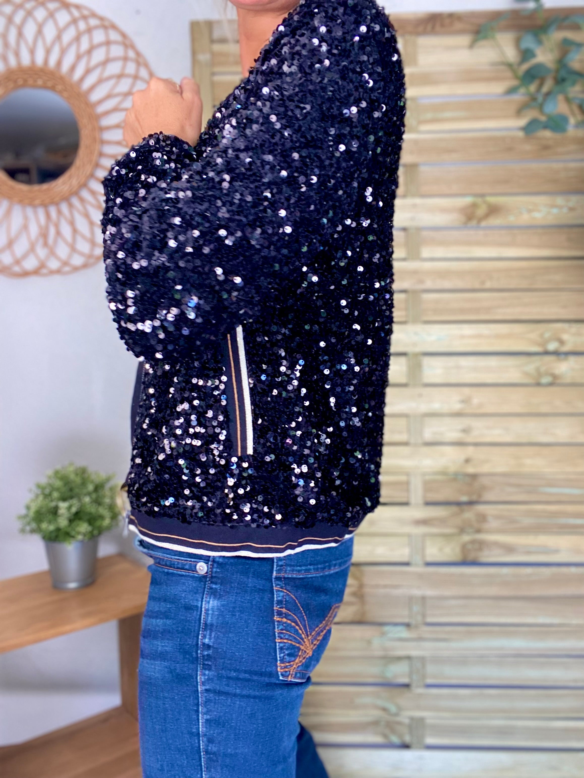 Veste bombers avec sequins Noirs KIM