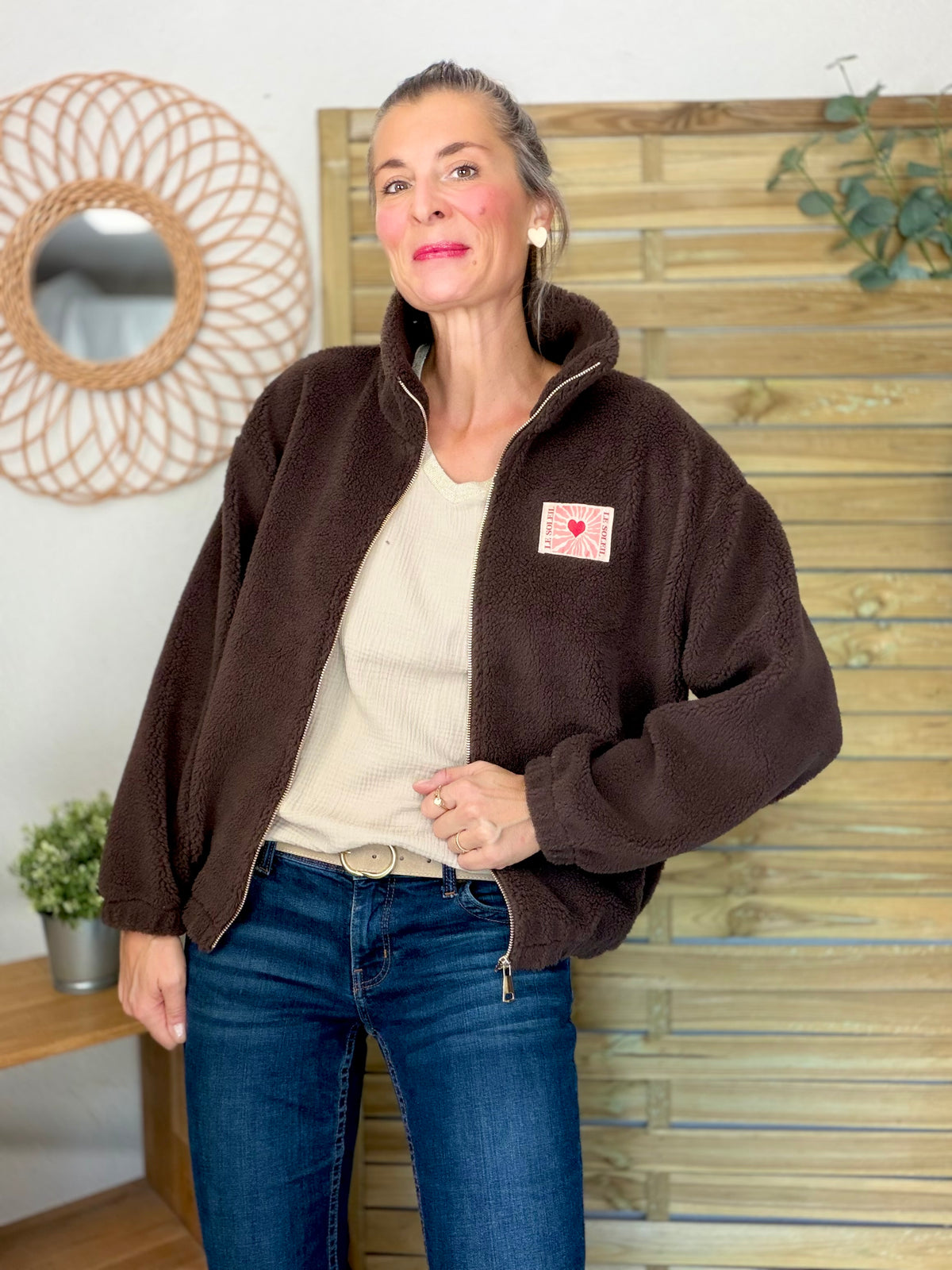 ⚡️ARRIVAGE • Veste Sherpa zippée « Soleil » DORO Chocolat