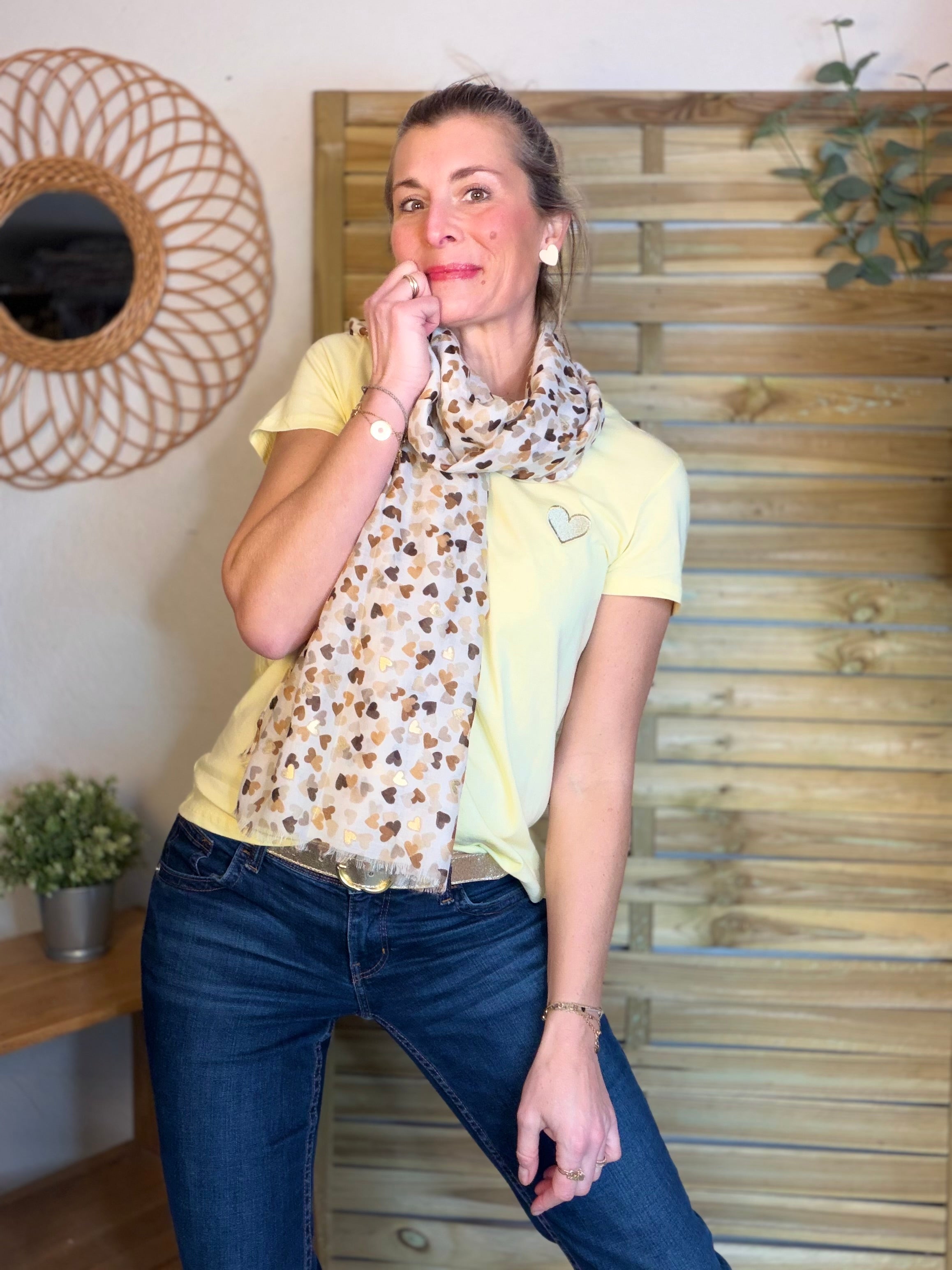 Foulard Cœurs SIGRID - Taupe 💛🧡🤎