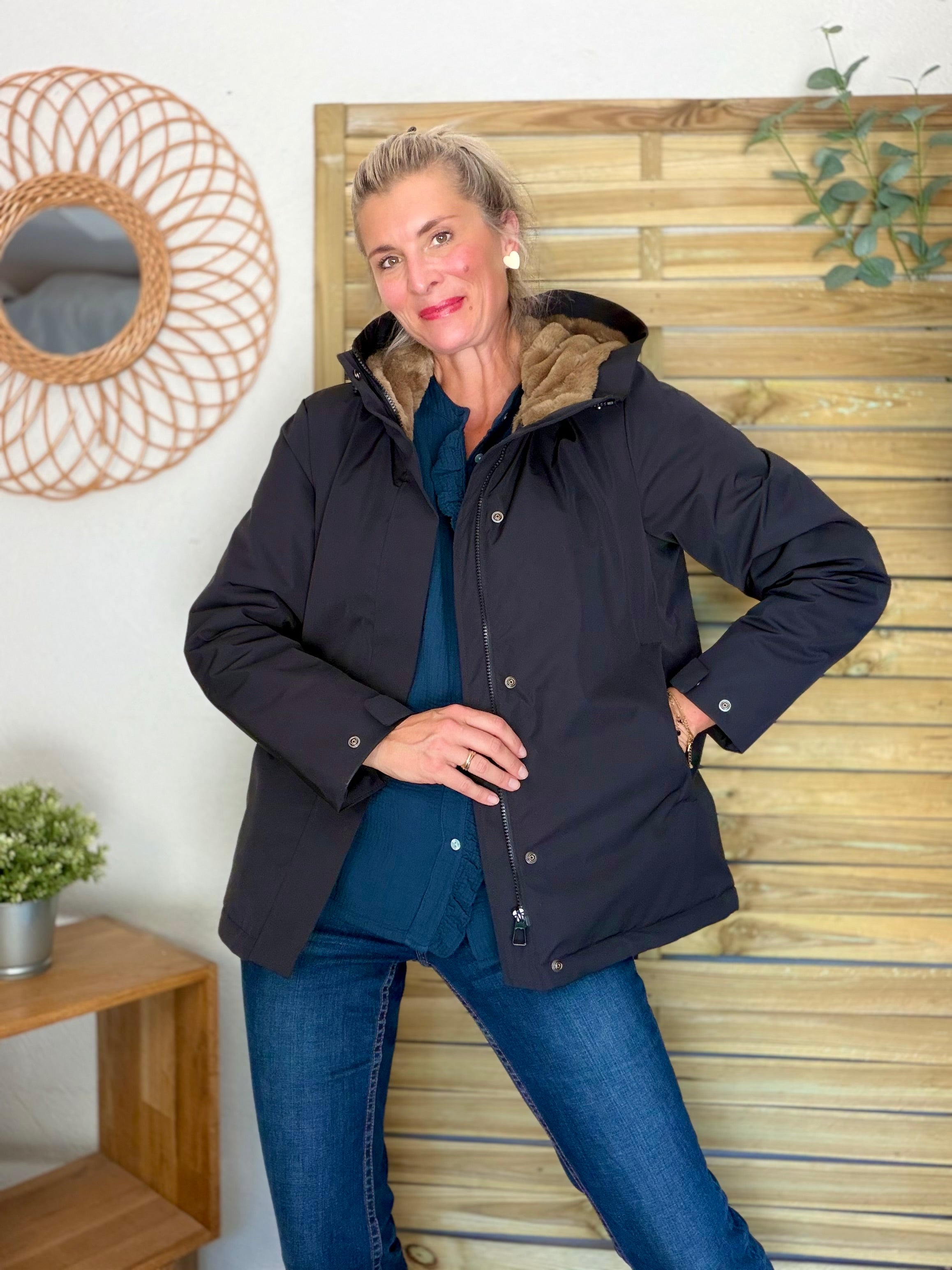 LAURA JO - Parka fourrée imperméable AMBRE MI-LONG - Noir / Camel