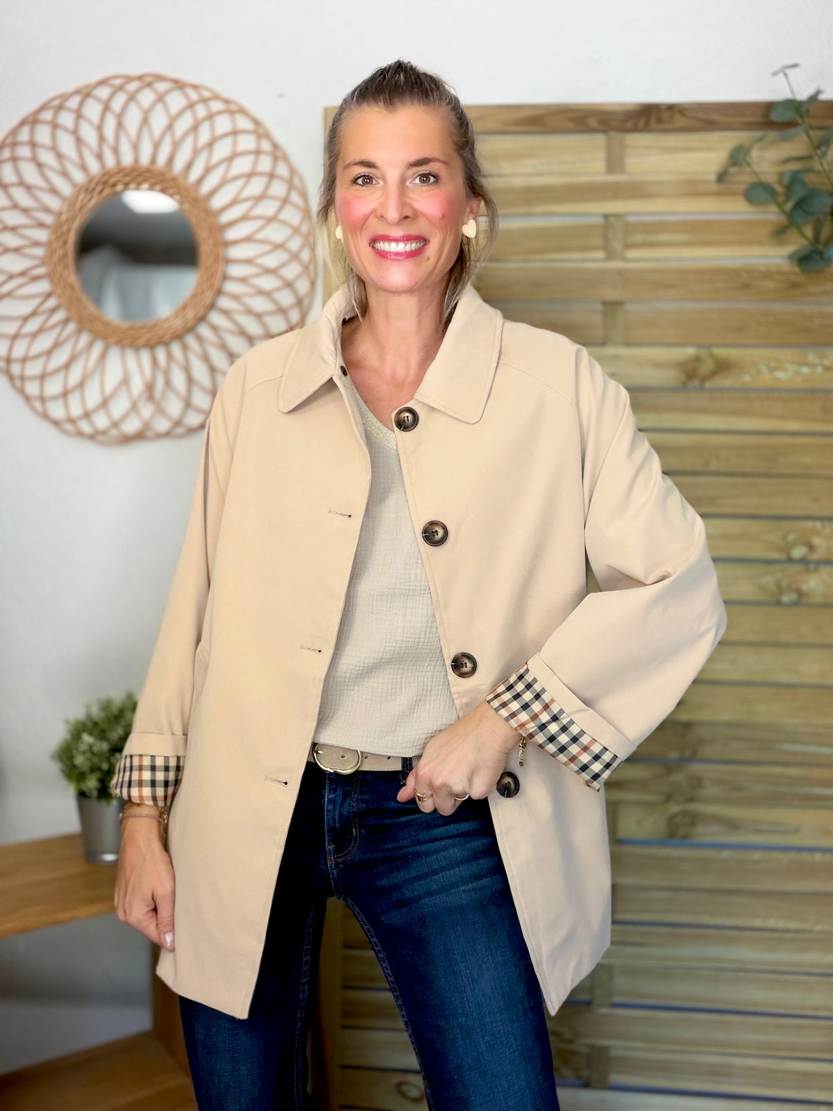 ⚡️ ARRIVAGE • Veste Trench avec capuche amovible, doublure à carreaux GAËLLE Beige