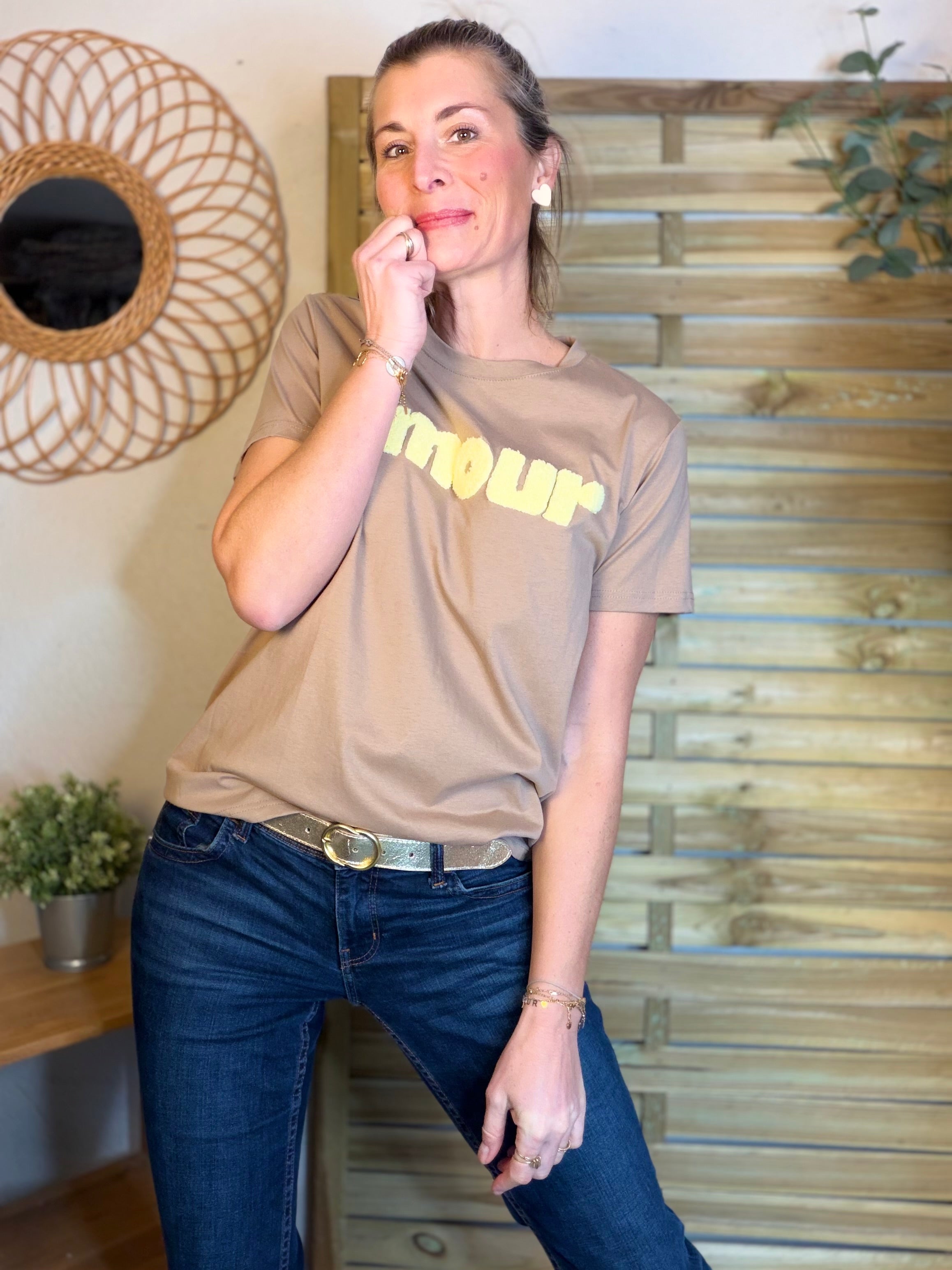 Tee shirt amour MAÏA Taupe/jaune