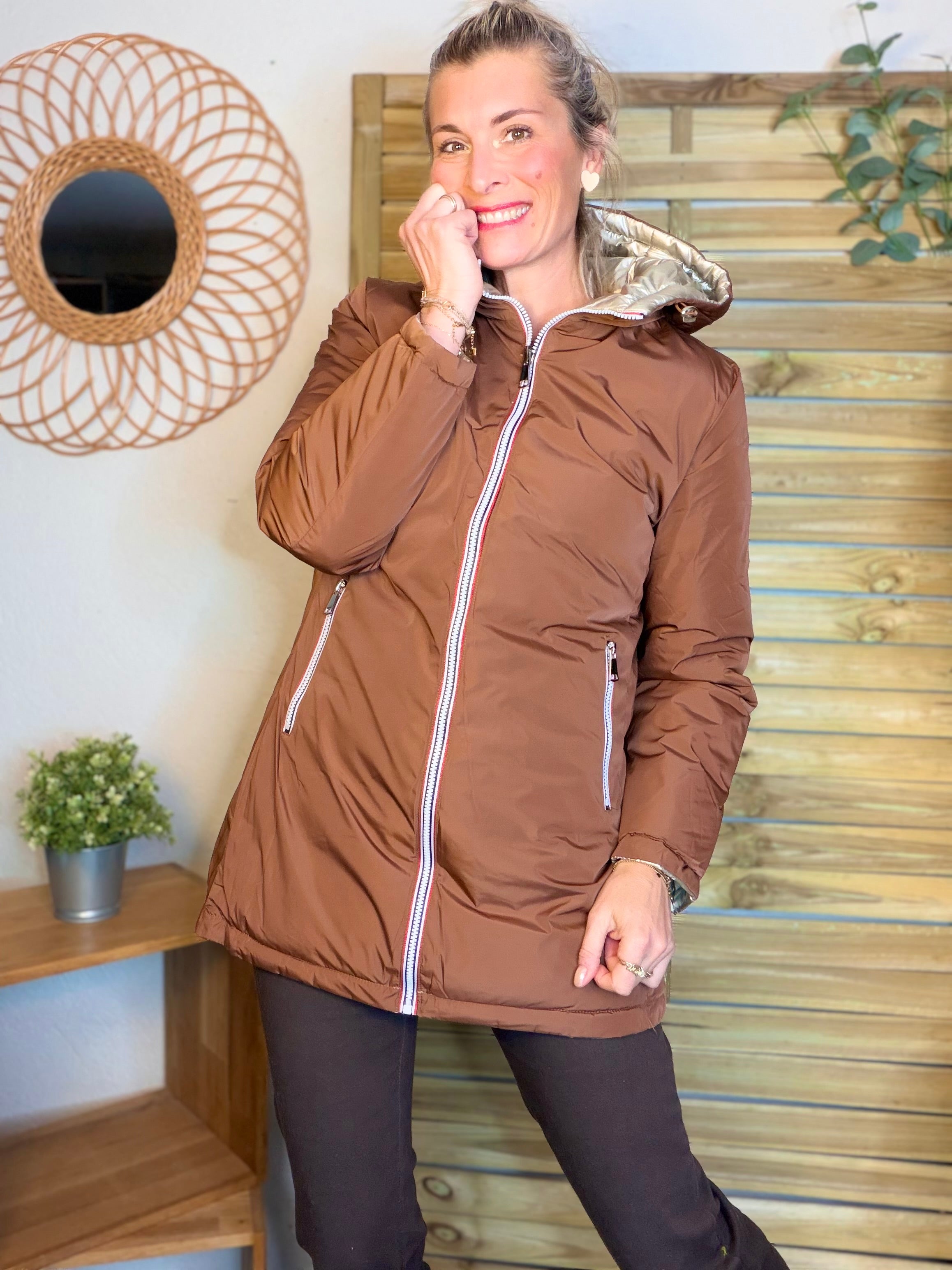 Doudoune imperméable réversible longue ANGÈLE LONG - Rouille choco - MELYA MELODY