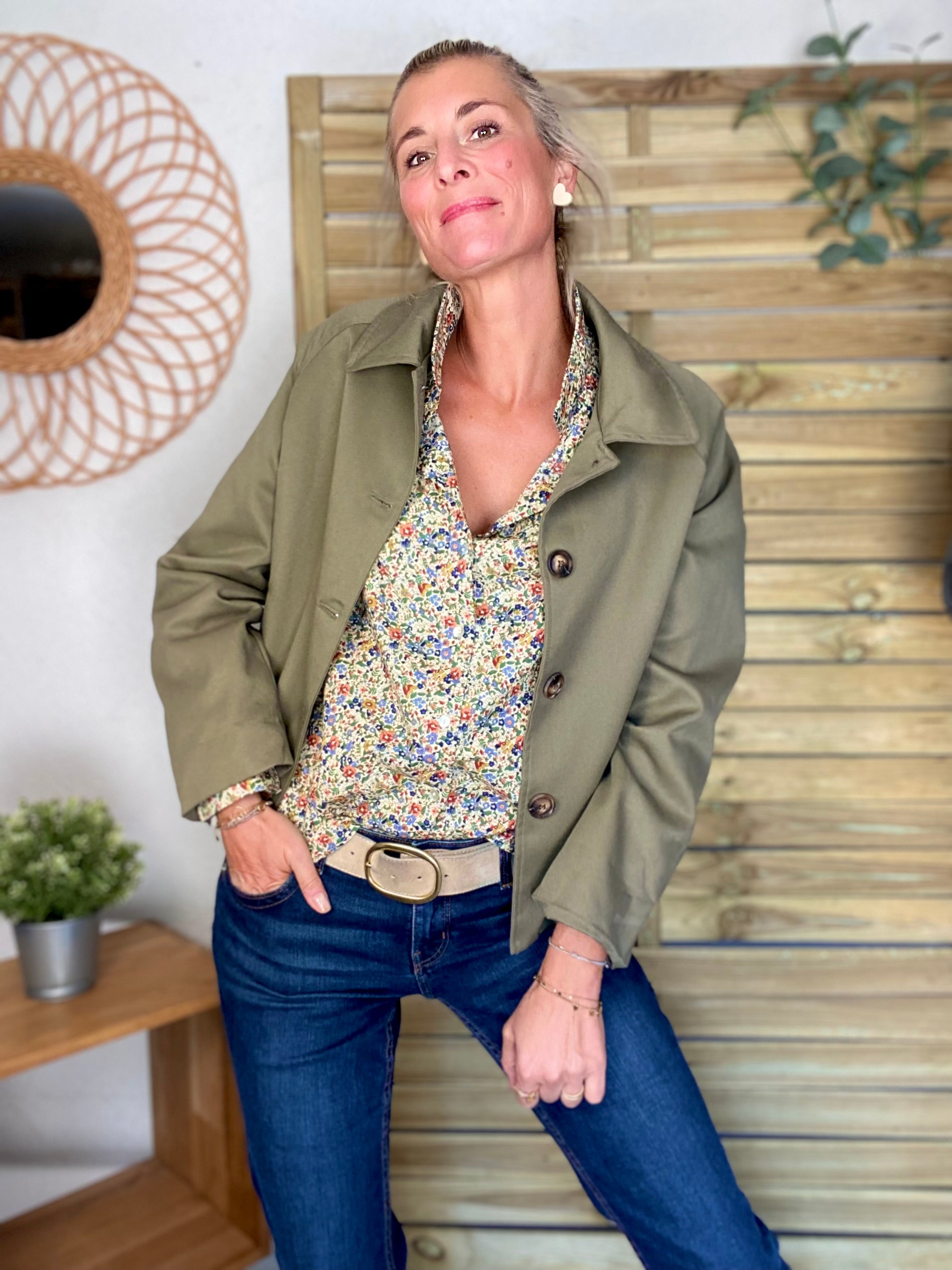 Veste Trench en coton avec vichy - YSEULT court Kaki