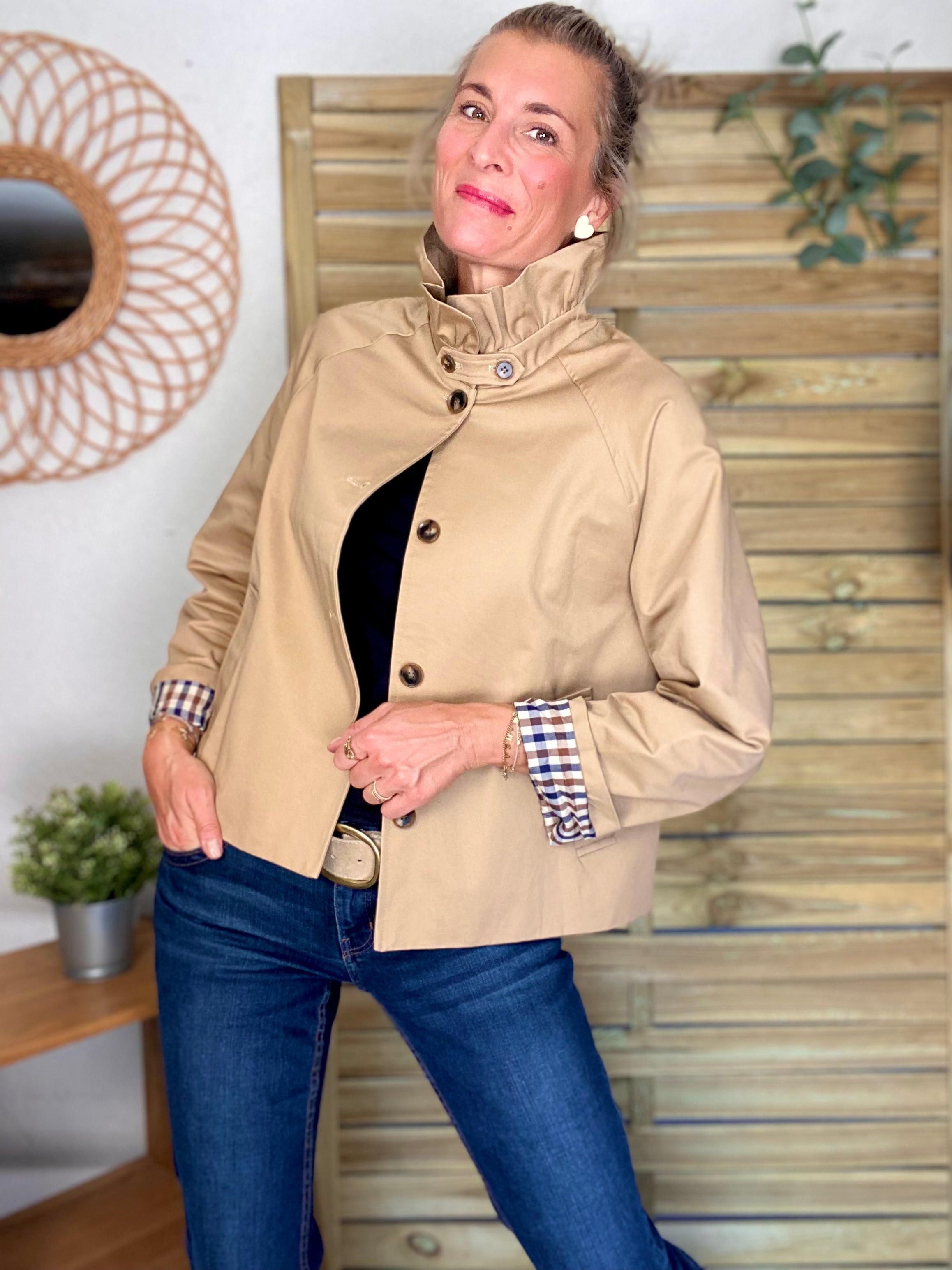 Veste Trench col victorien avec vichy - VICKY Beige