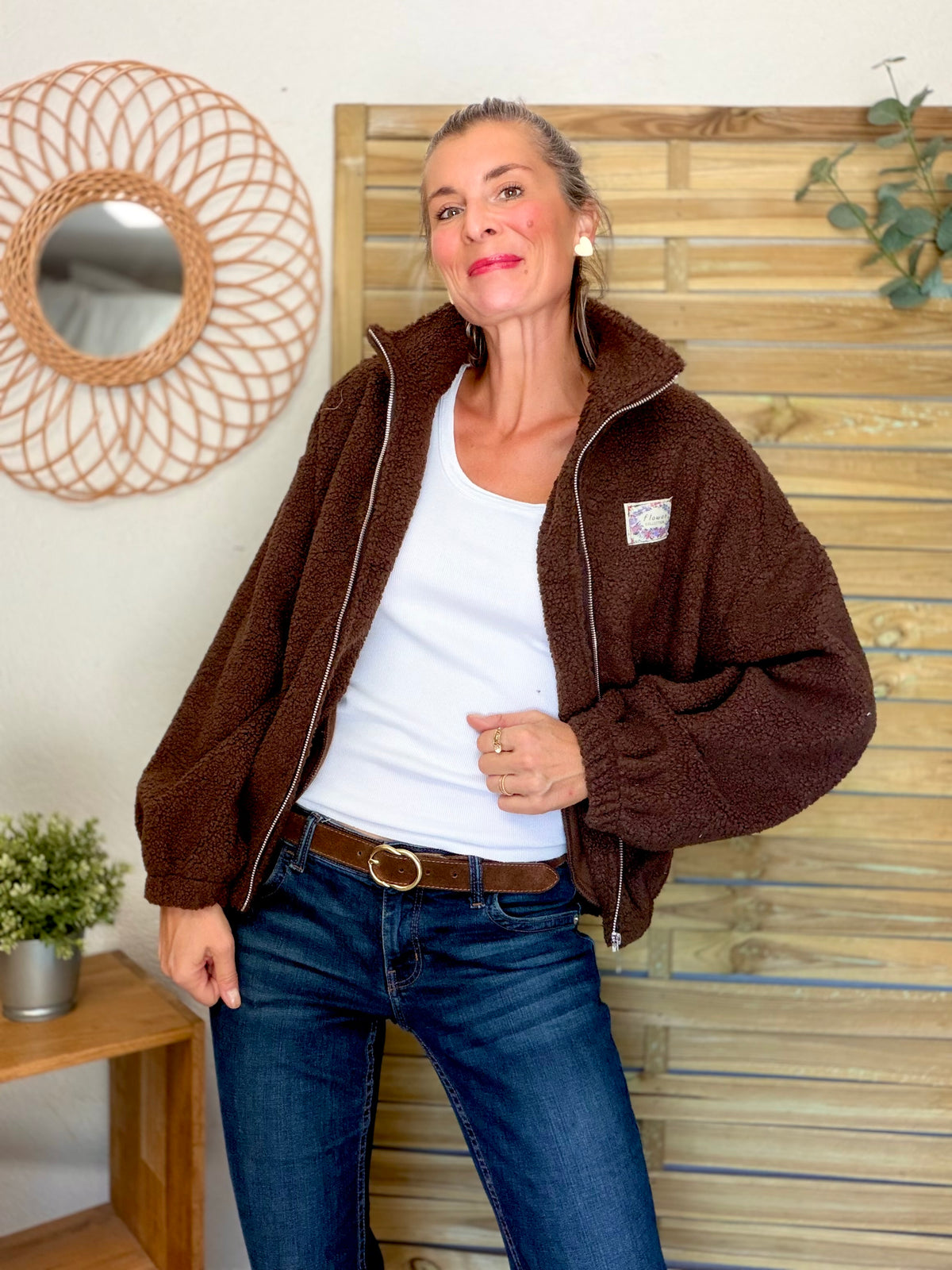 Veste Sherpa zippée LÉONIE Chocolat