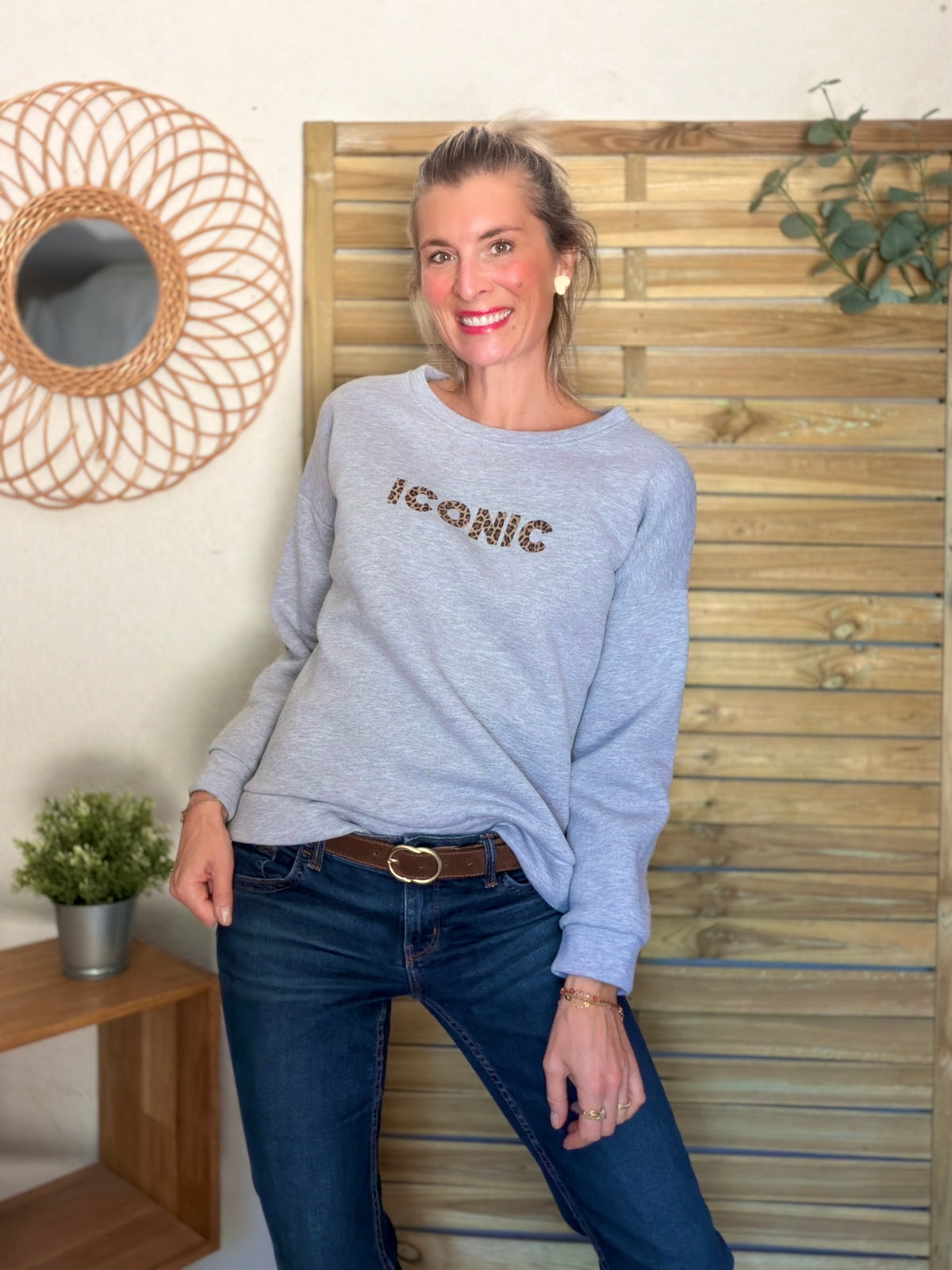 Sweat ICONIC Léo molleton ISALINE - Gris