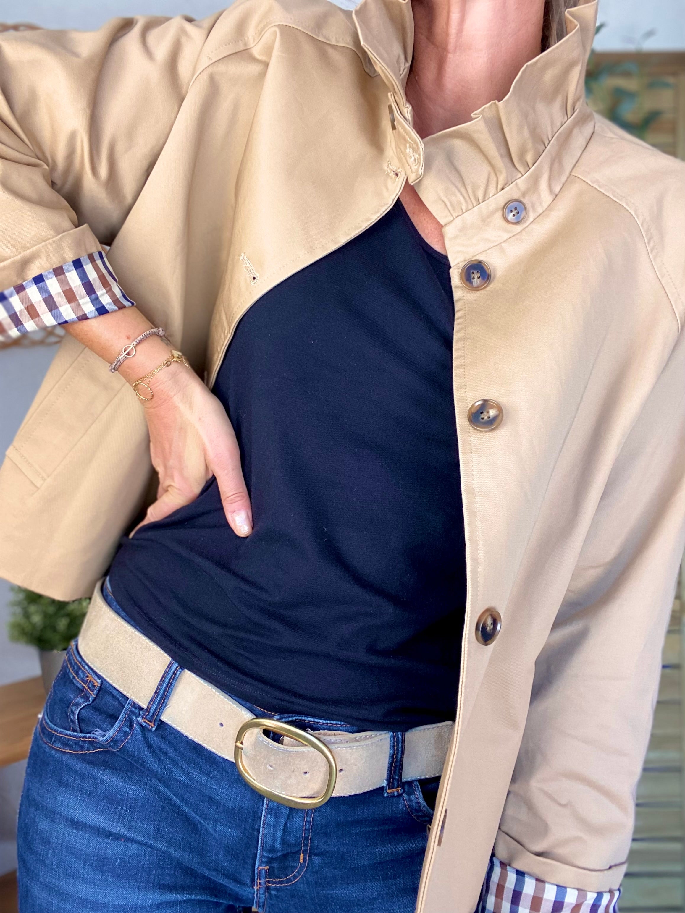 Veste Trench col victorien avec vichy - VICKY Beige