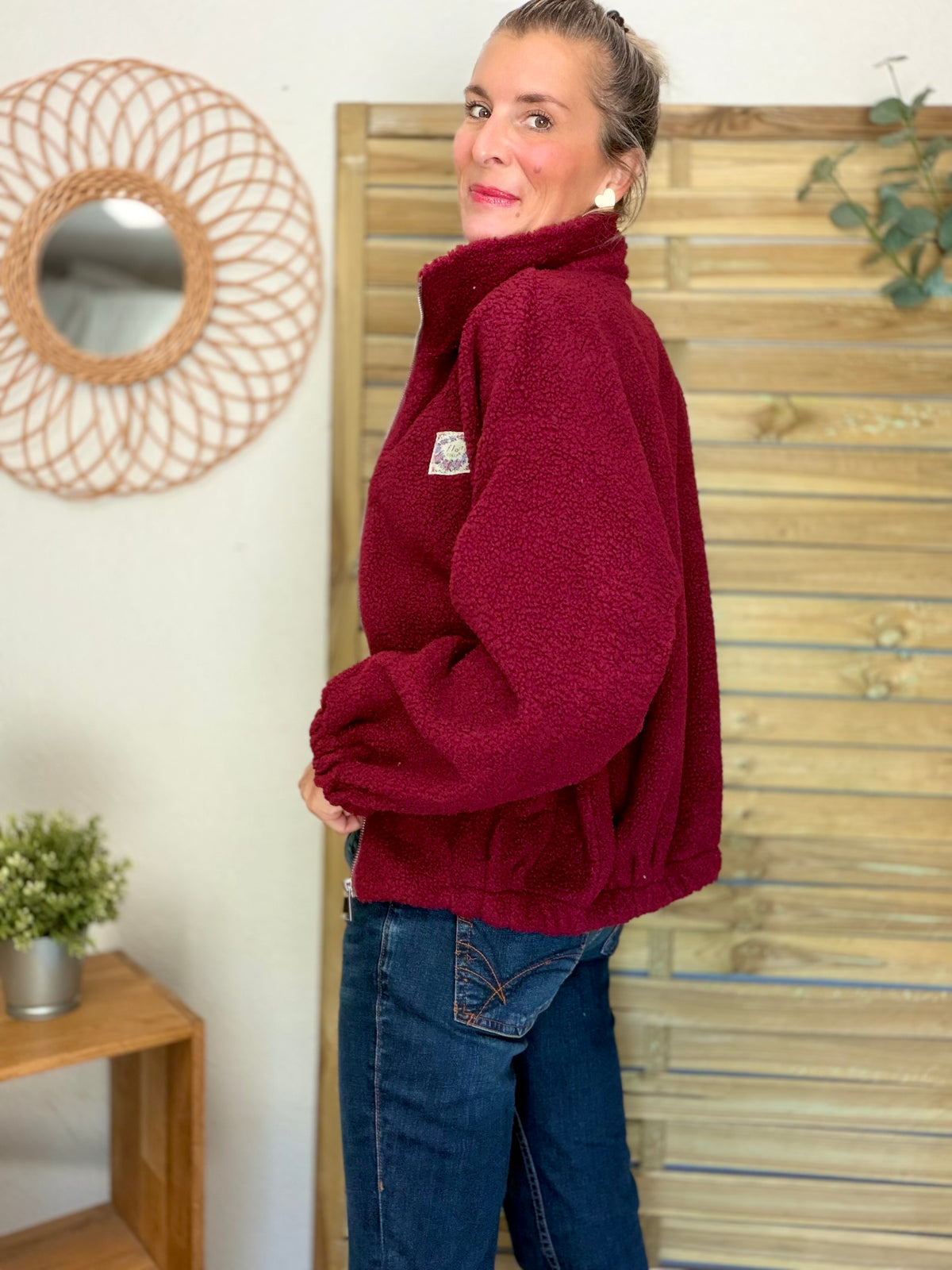 Veste Sherpa zippée LÉONIE Bordeaux