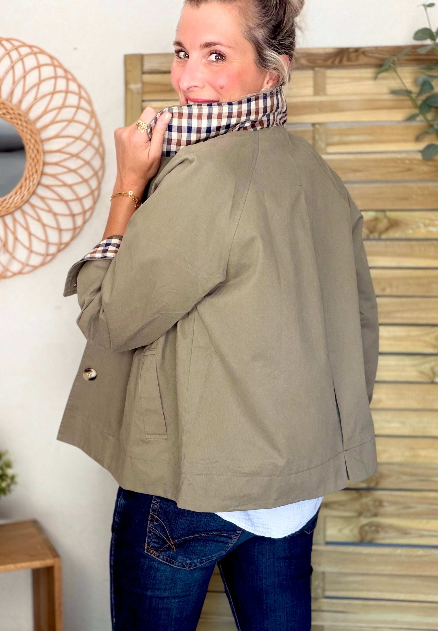 Veste Trench en coton avec carreaux - SOLÈNE Kaki