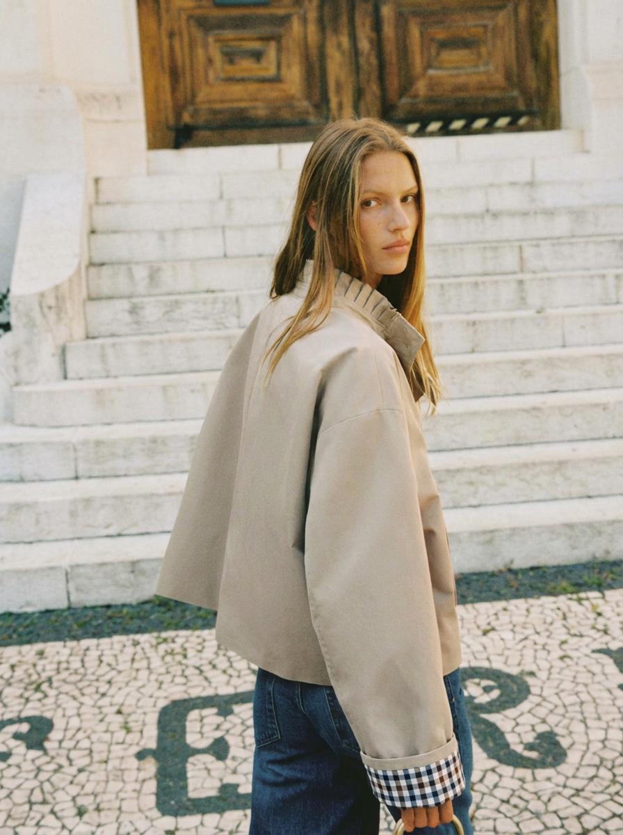 Veste Trench col victorien avec vichy - VICKY Beige