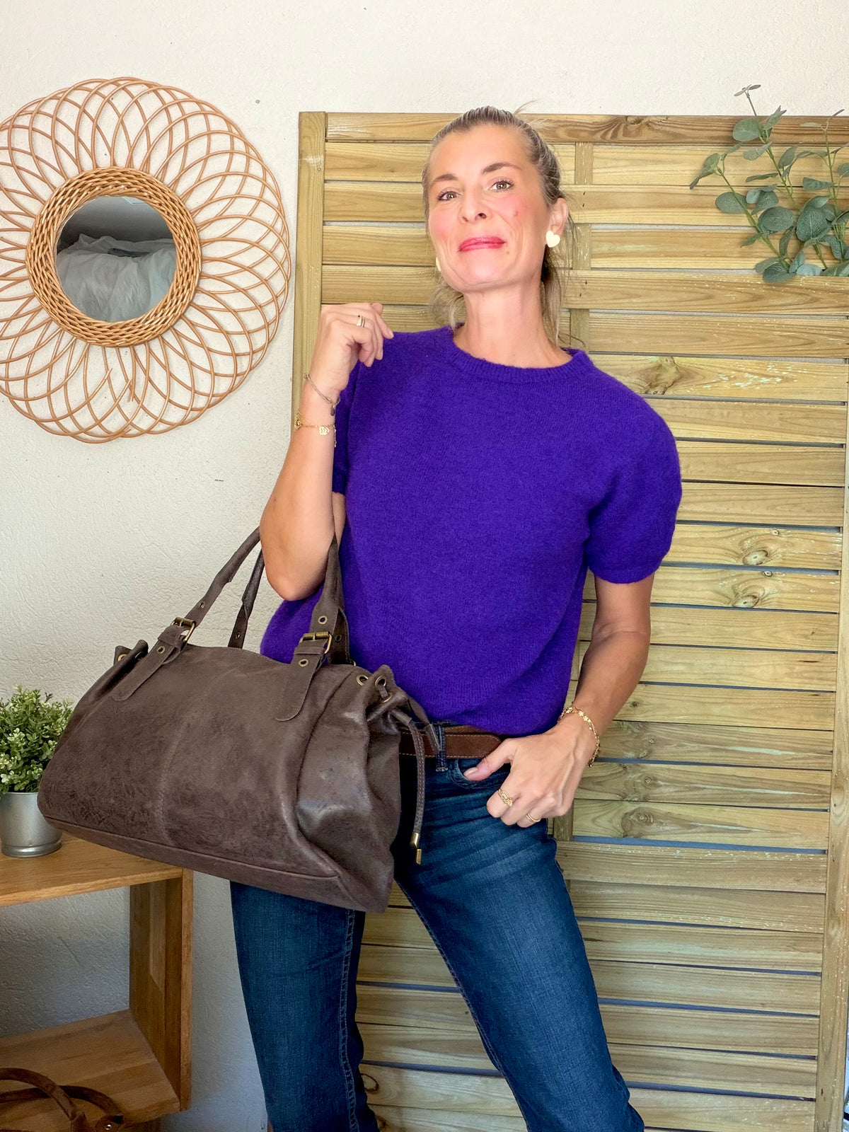 Sac cabas XL en cuir vieilli • COOPER Chocolat