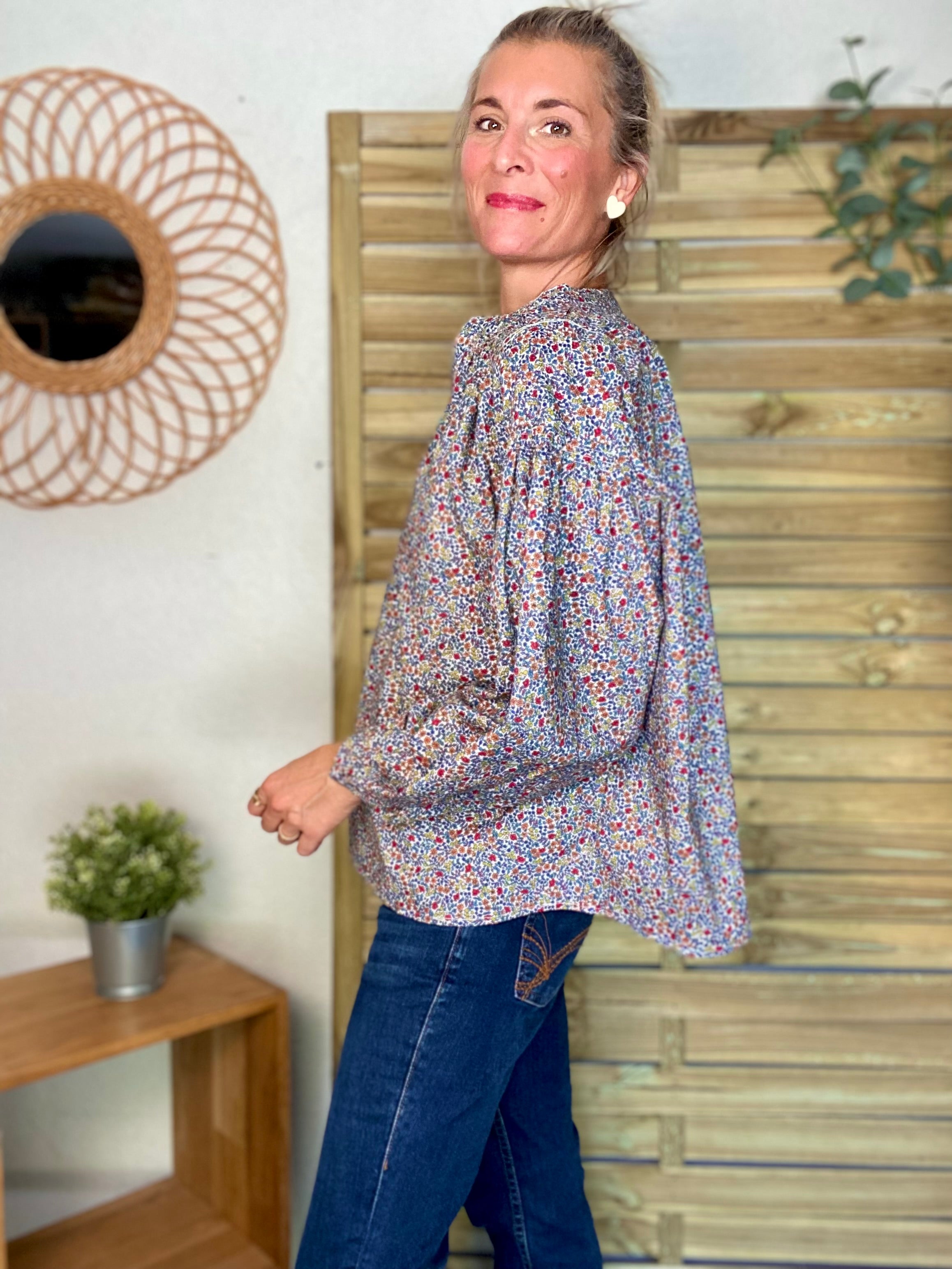 Blouse ample Liberty bleu EDWIGE