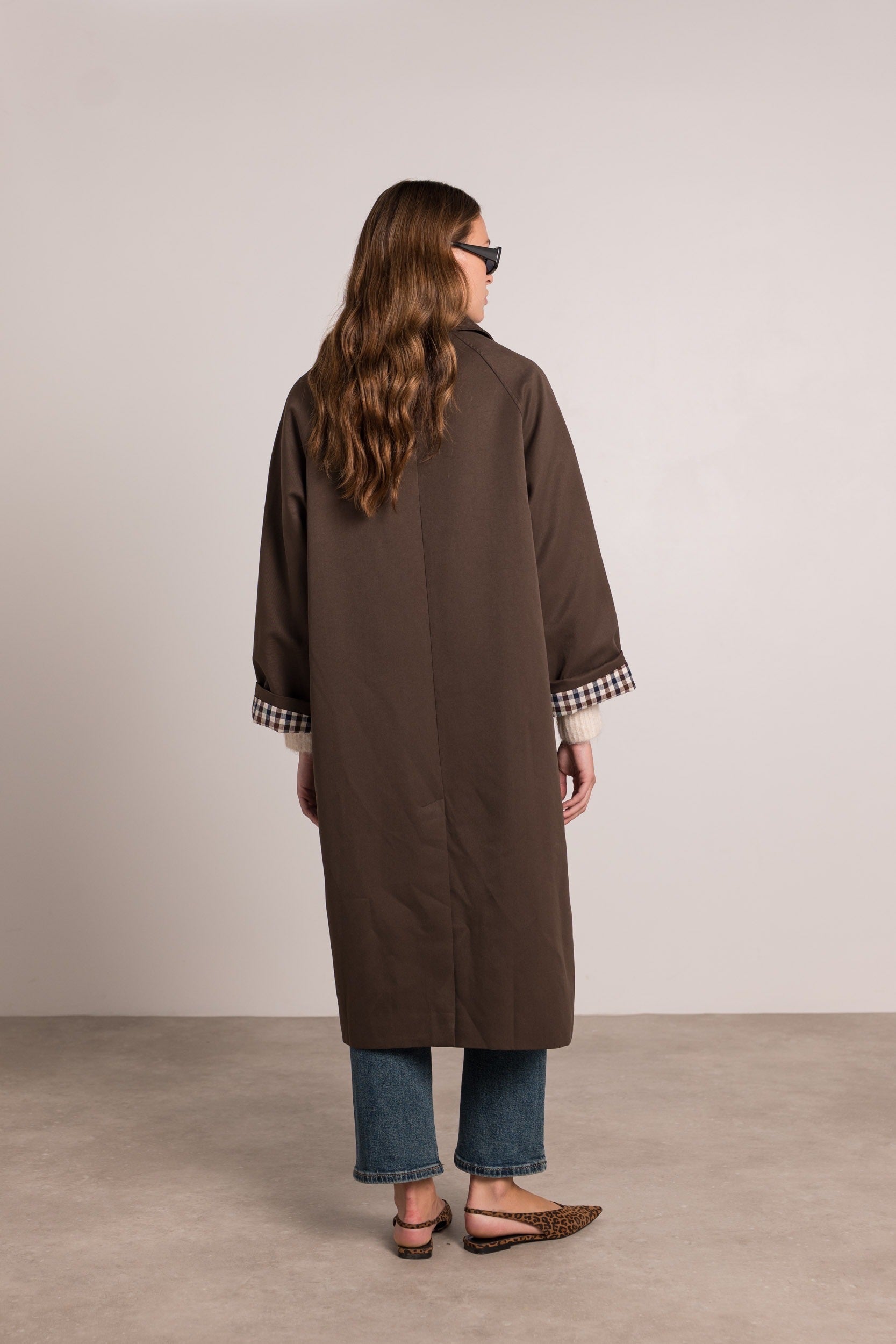 Veste Trench en coton avec vichy - YSEULT long Chocolat
