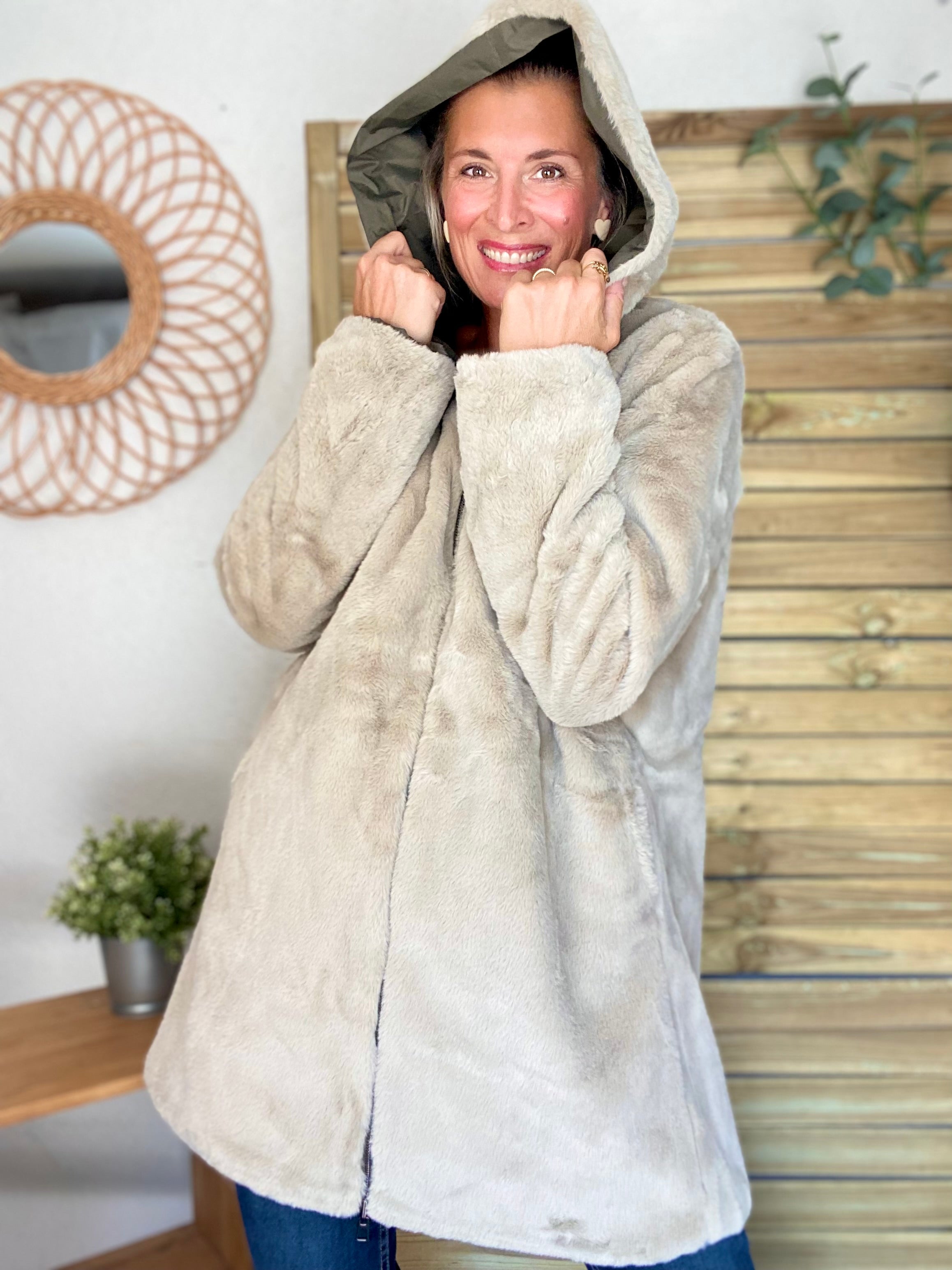 Parka Imperméable réversible fourrée Kaki / Beige ALIX - LAURA JO