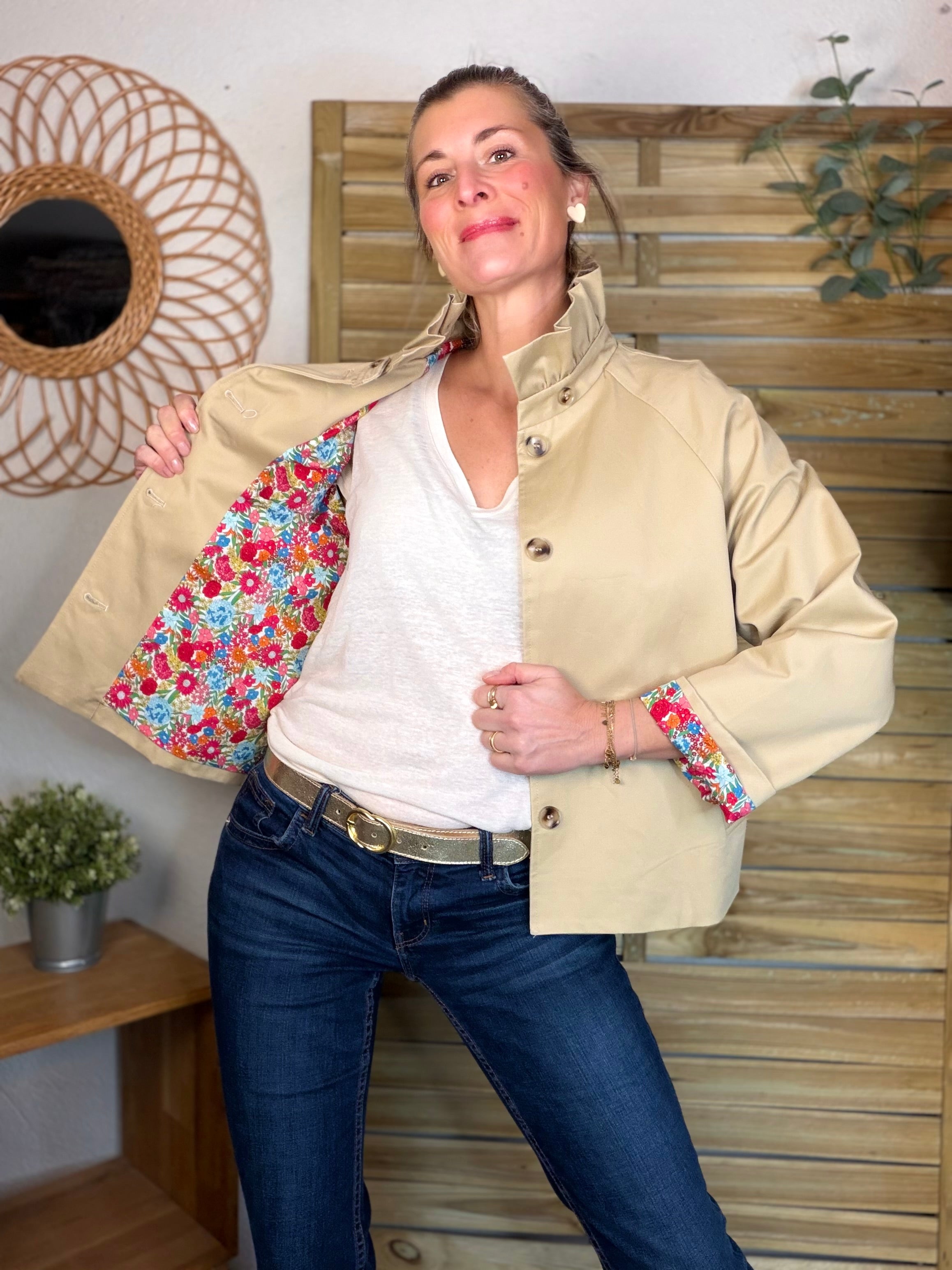 Veste Trench col victorien avec Liberty - VICKY Beige