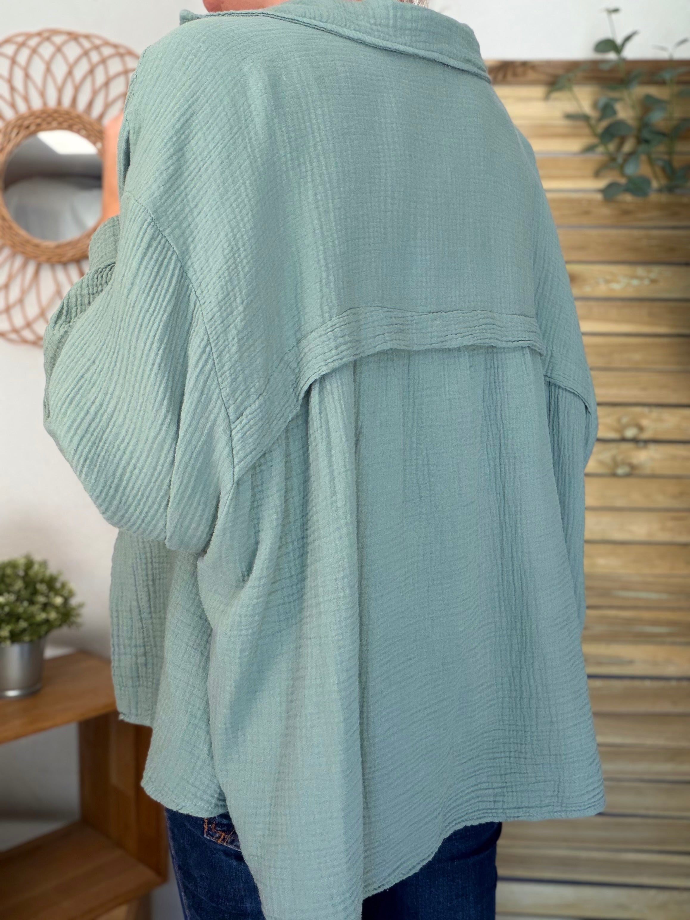 Chemise en gaze de coton unie FÉLICIA Kaki