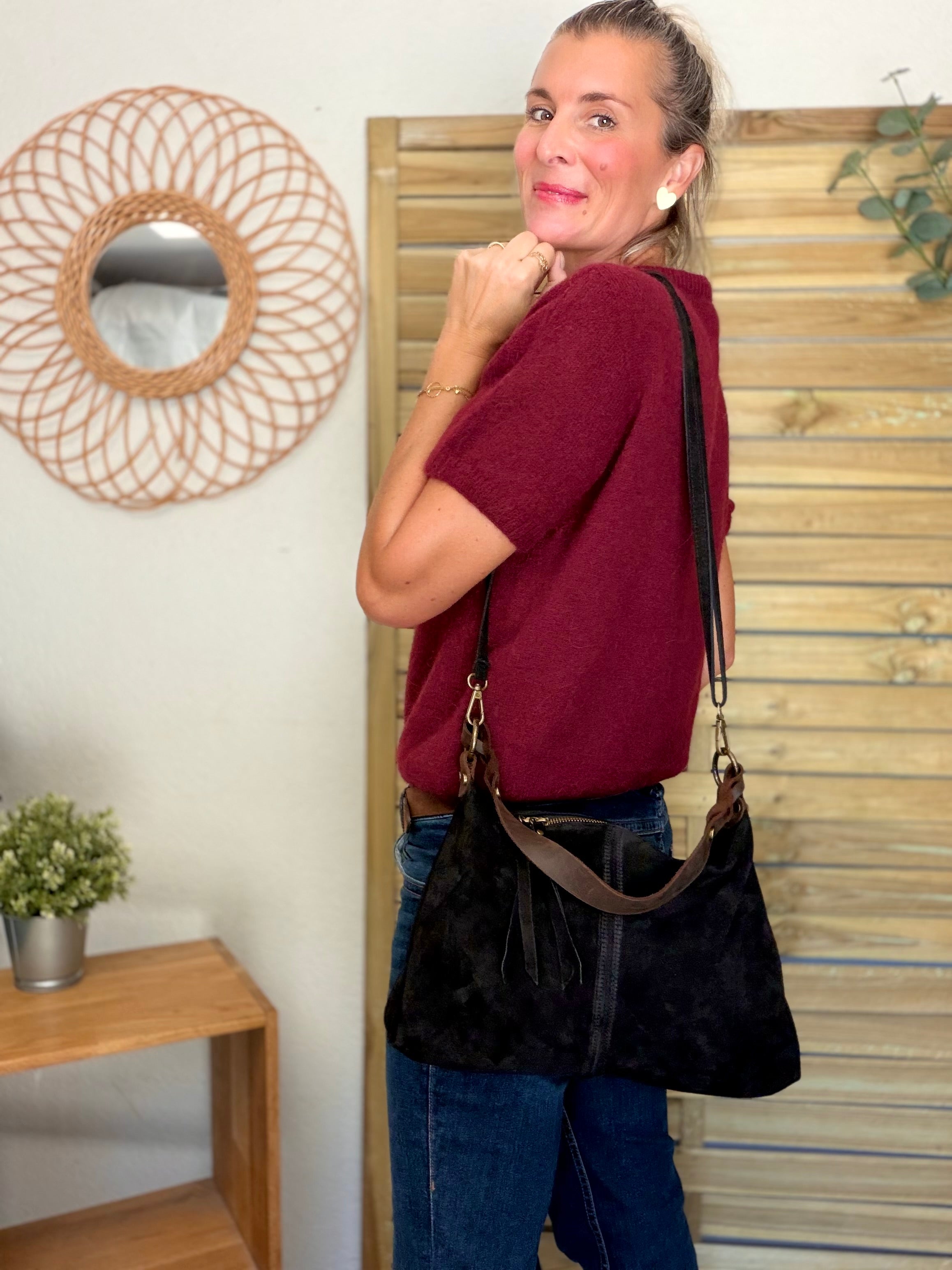 Pull laine et alpaga PEGGY - Bordeaux