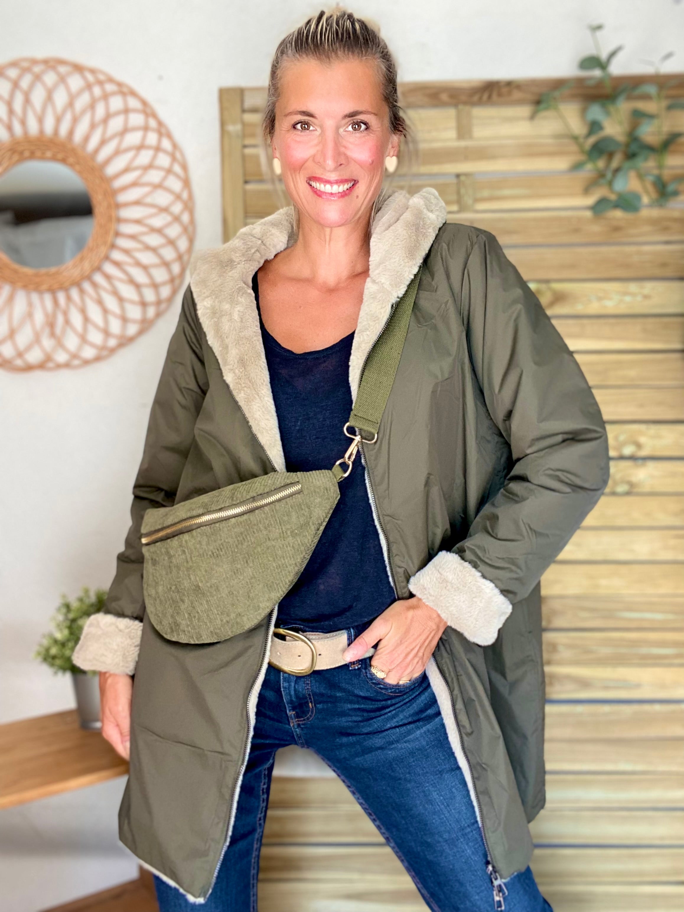 Parka Imperméable réversible fourrée Kaki / Beige ALIX - LAURA JO