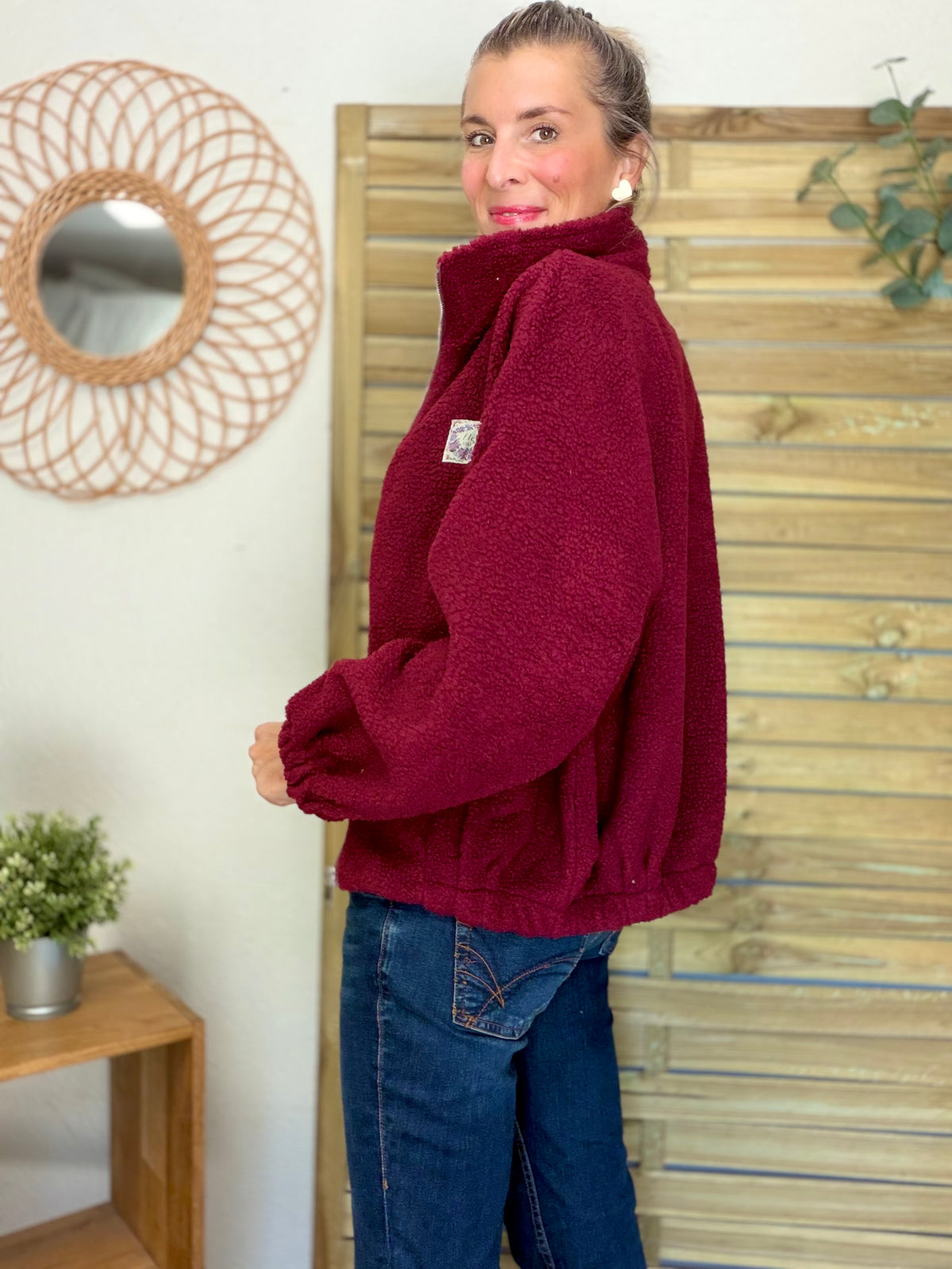 Veste Sherpa zippée LÉONIE Bordeaux